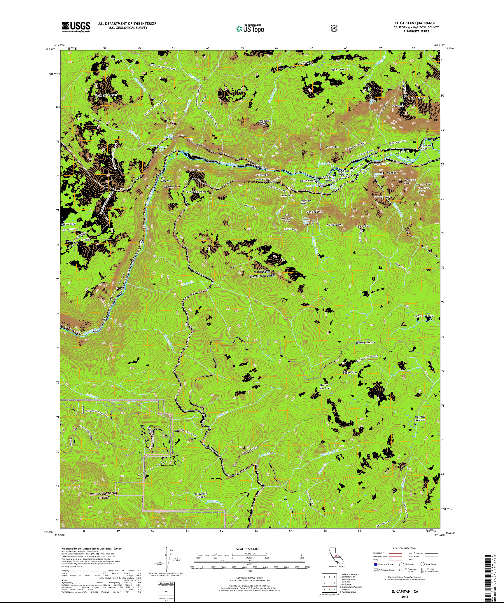 USGS US TOPO 7.5-MINUTE MAP FOR EL CAPITAN, CA 2018