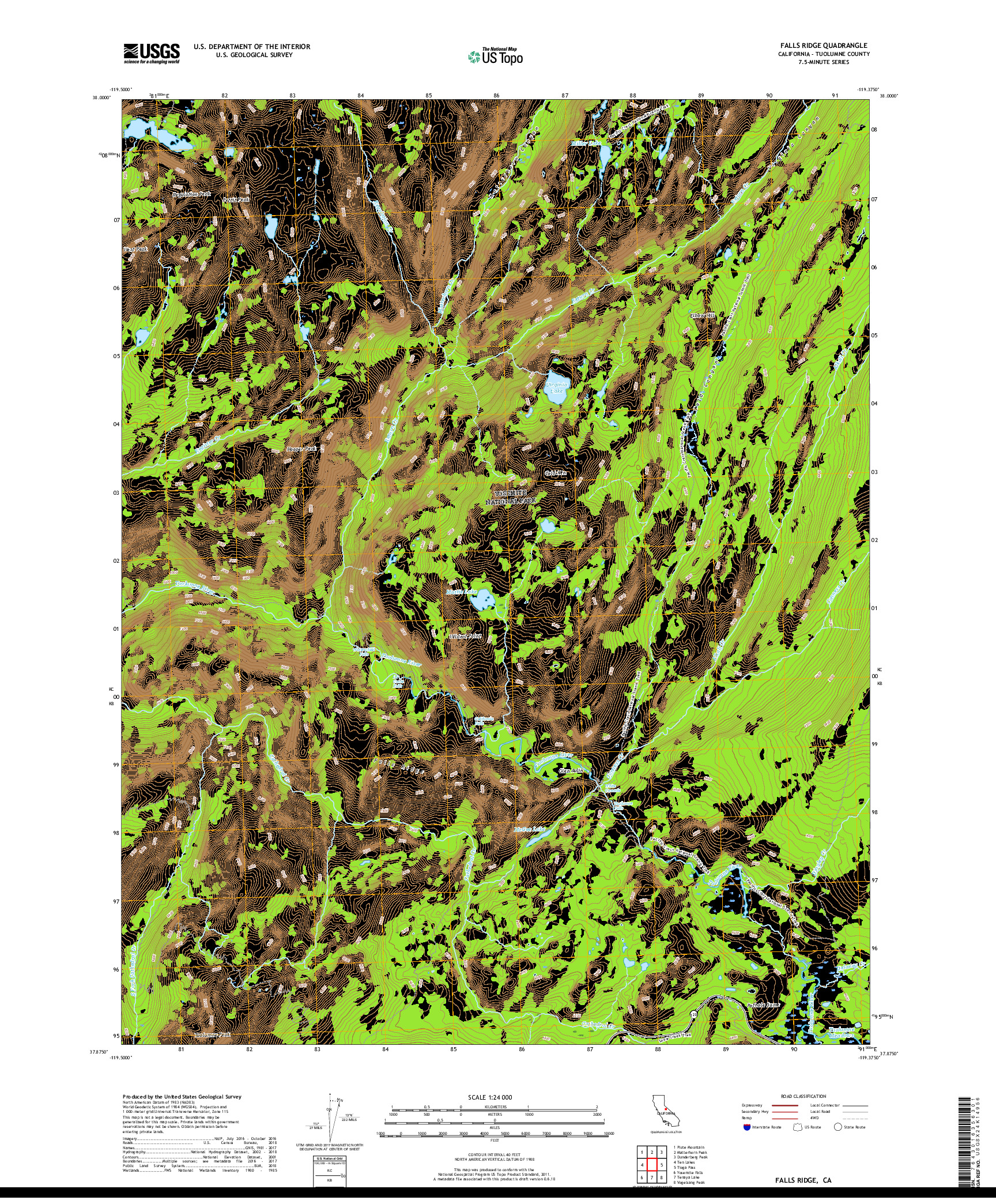 USGS US TOPO 7.5-MINUTE MAP FOR FALLS RIDGE, CA 2018