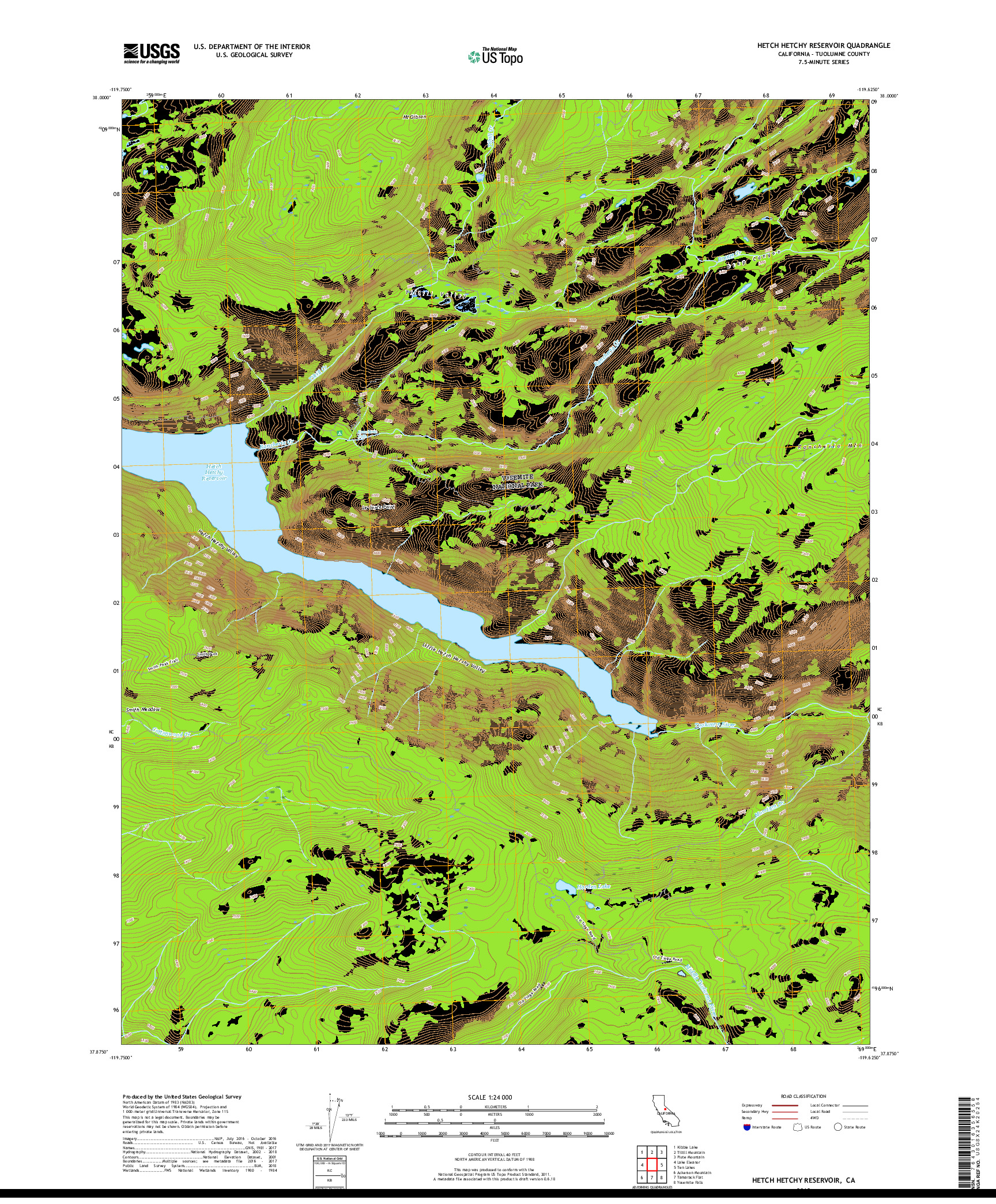 USGS US TOPO 7.5-MINUTE MAP FOR HETCH HETCHY RESERVOIR, CA 2018