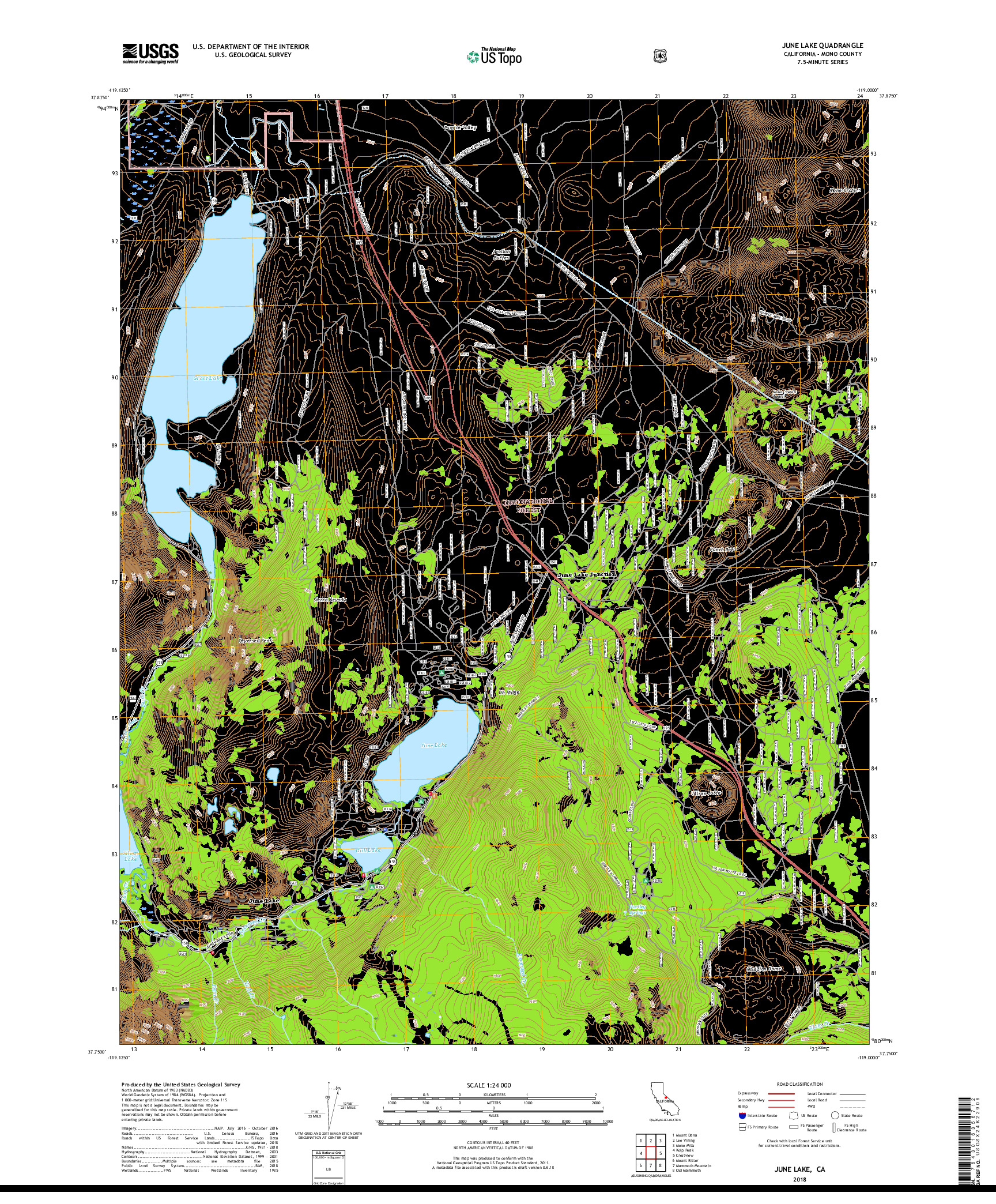 USGS US TOPO 7.5-MINUTE MAP FOR JUNE LAKE, CA 2018