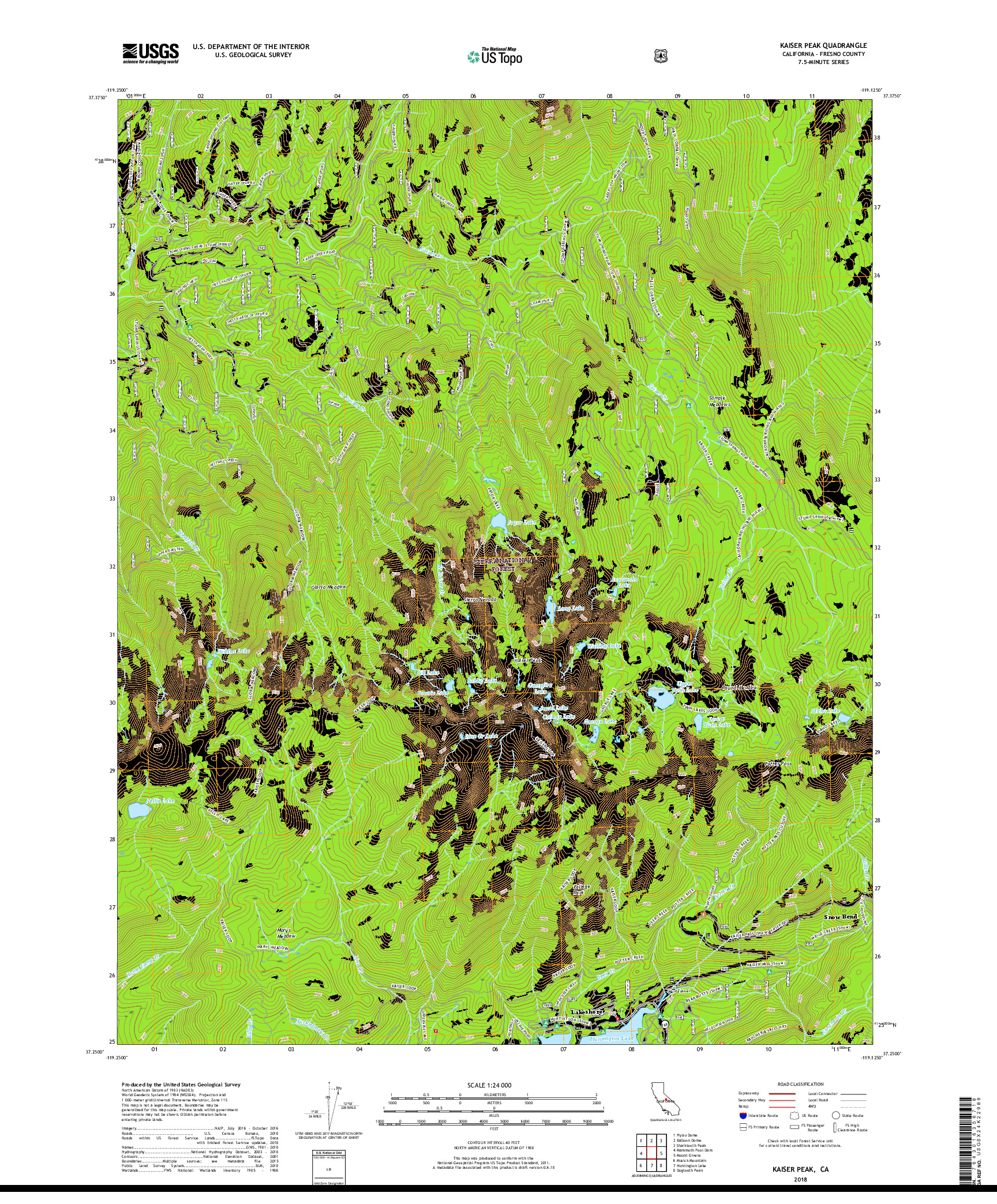 USGS US TOPO 7.5-MINUTE MAP FOR KAISER PEAK, CA 2018