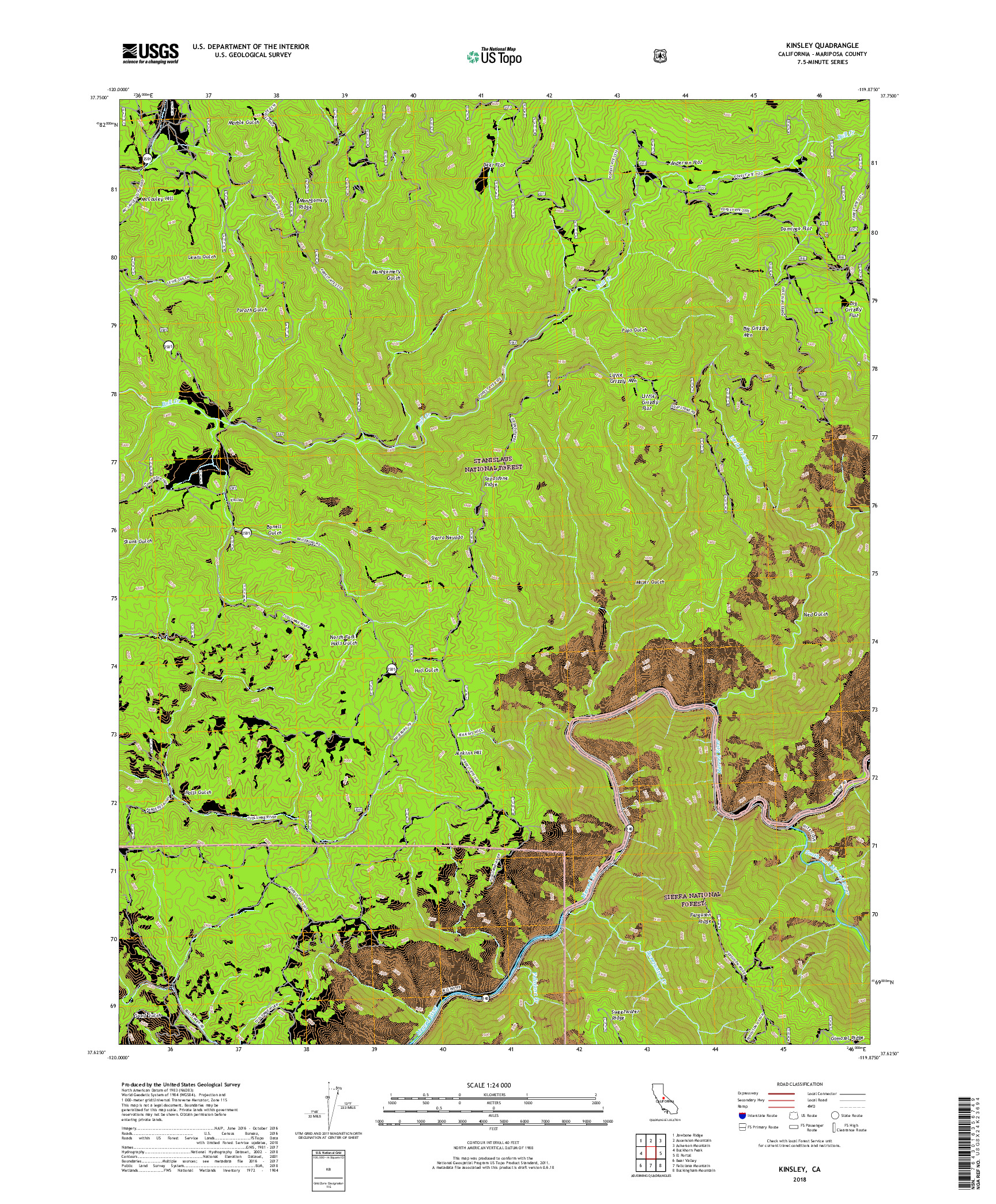 USGS US TOPO 7.5-MINUTE MAP FOR KINSLEY, CA 2018