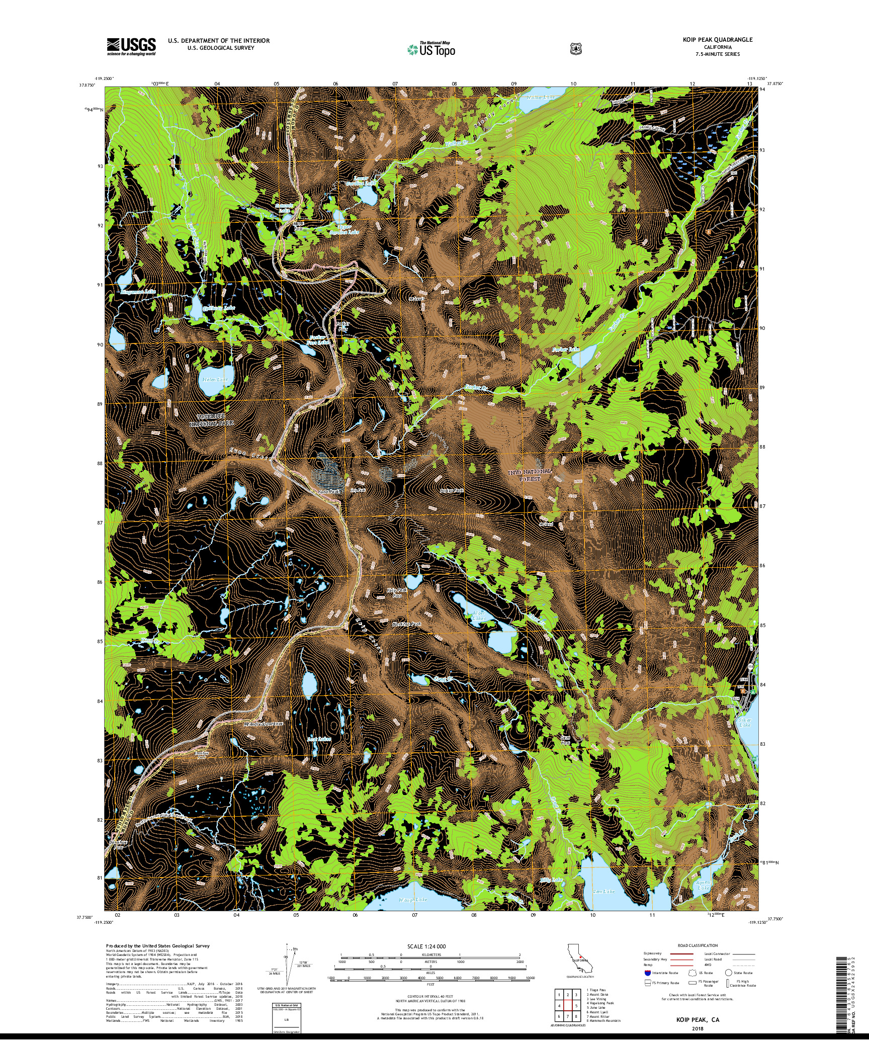 USGS US TOPO 7.5-MINUTE MAP FOR KOIP PEAK, CA 2018