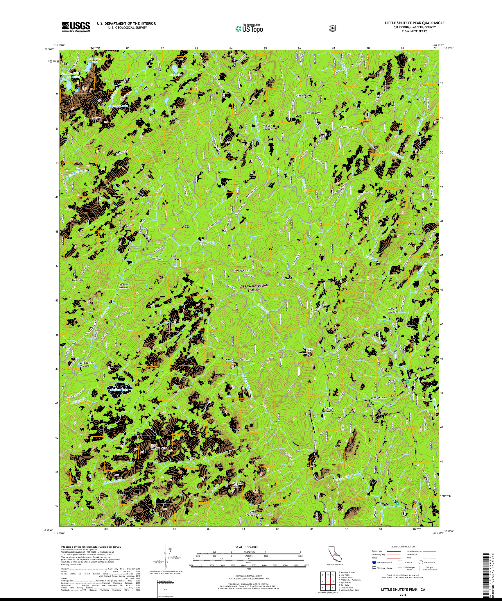 USGS US TOPO 7.5-MINUTE MAP FOR LITTLE SHUTEYE PEAK, CA 2018