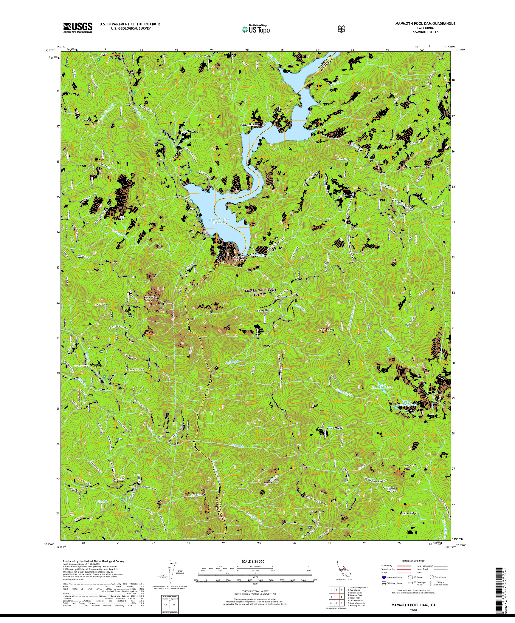 USGS US TOPO 7.5-MINUTE MAP FOR MAMMOTH POOL DAM, CA 2018