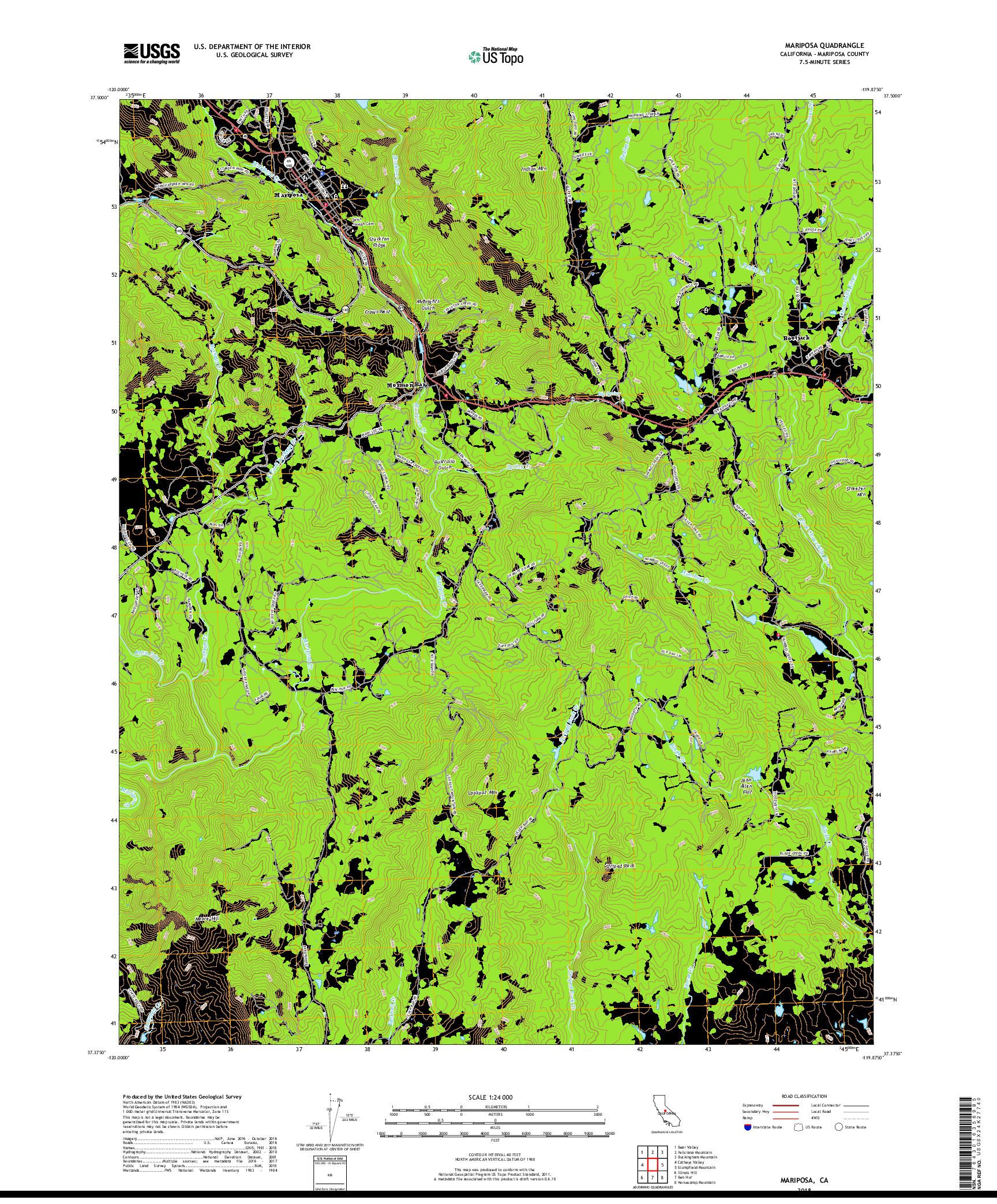 USGS US TOPO 7.5-MINUTE MAP FOR MARIPOSA, CA 2018