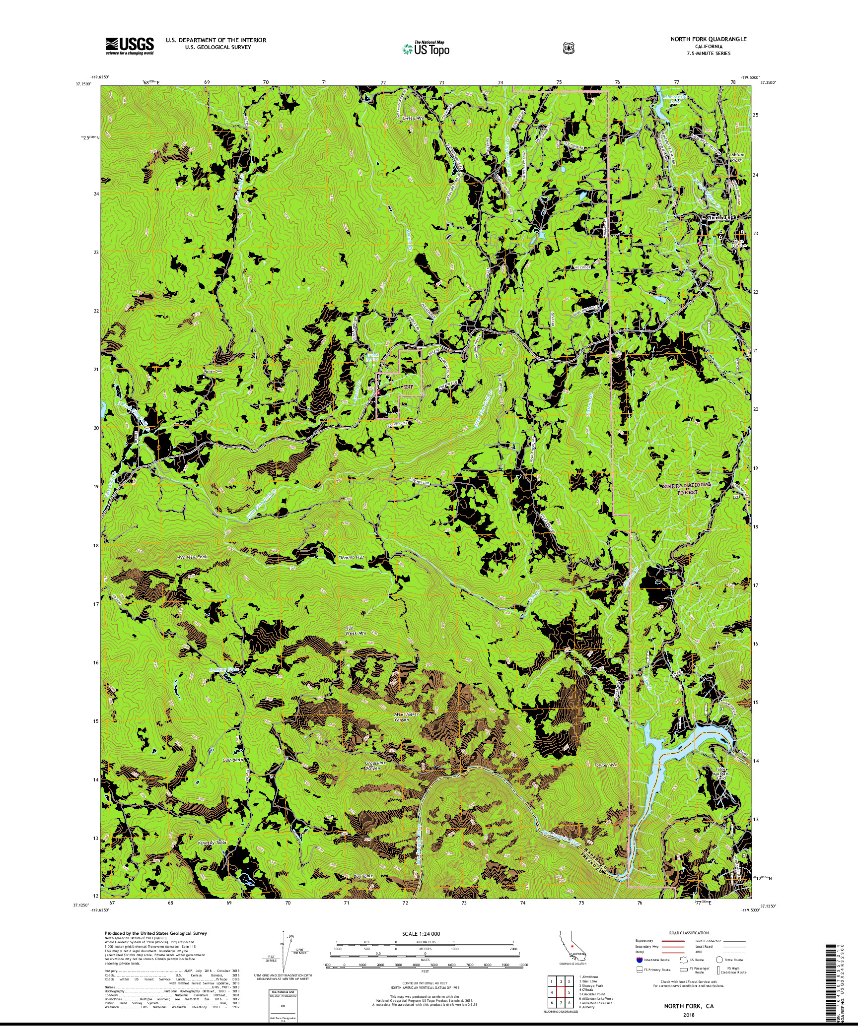 USGS US TOPO 7.5-MINUTE MAP FOR NORTH FORK, CA 2018