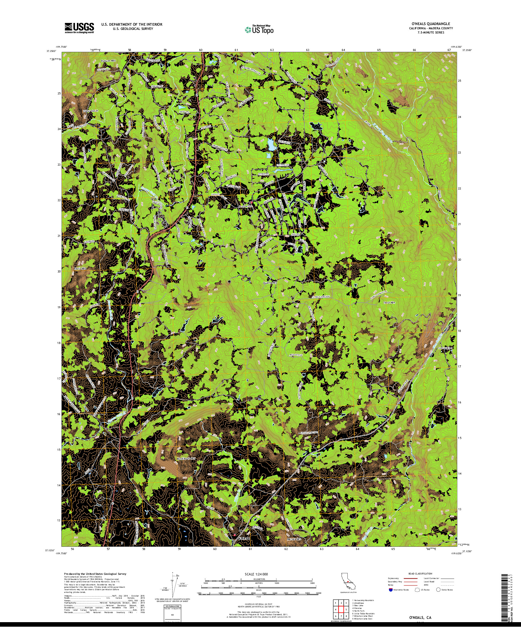 USGS US TOPO 7.5-MINUTE MAP FOR O'NEALS, CA 2018