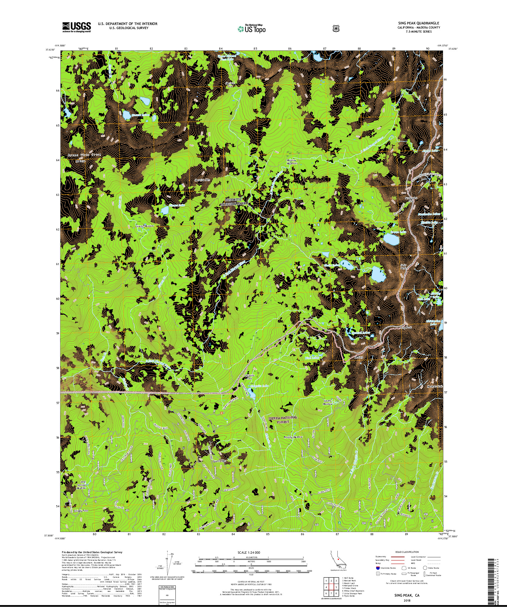 USGS US TOPO 7.5-MINUTE MAP FOR SING PEAK, CA 2018