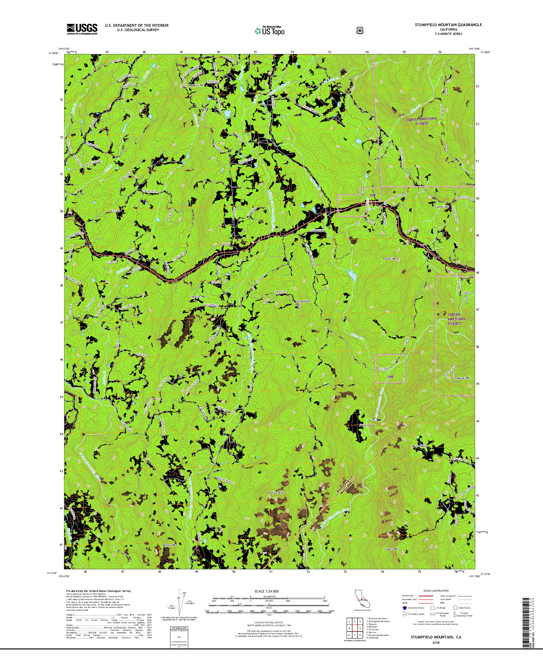 USGS US TOPO 7.5-MINUTE MAP FOR STUMPFIELD MOUNTAIN, CA 2018