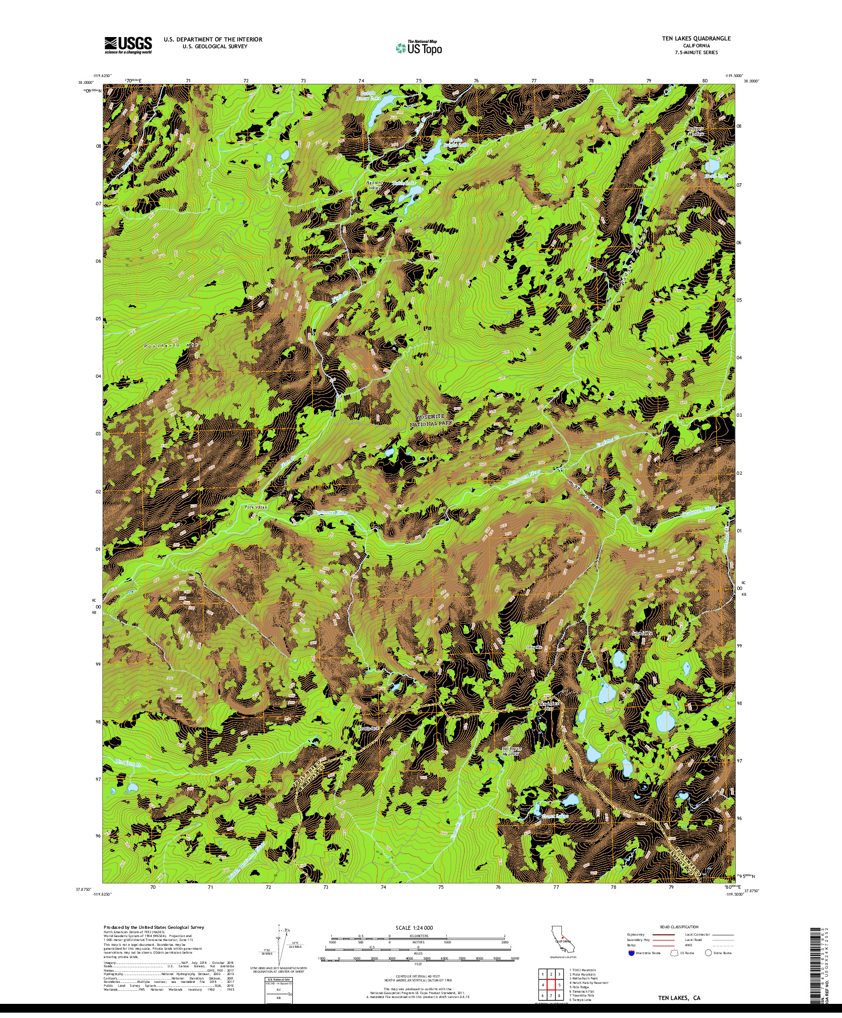 USGS US TOPO 7.5-MINUTE MAP FOR TEN LAKES, CA 2018