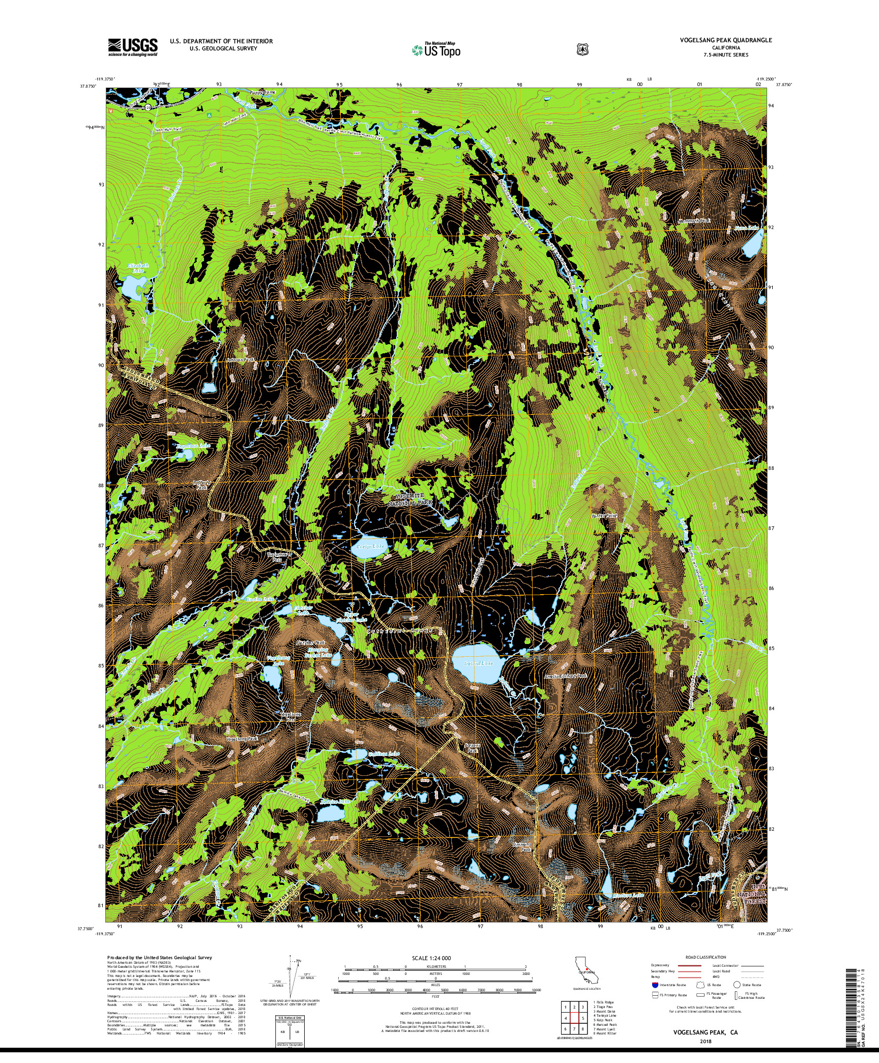 USGS US TOPO 7.5-MINUTE MAP FOR VOGELSANG PEAK, CA 2018