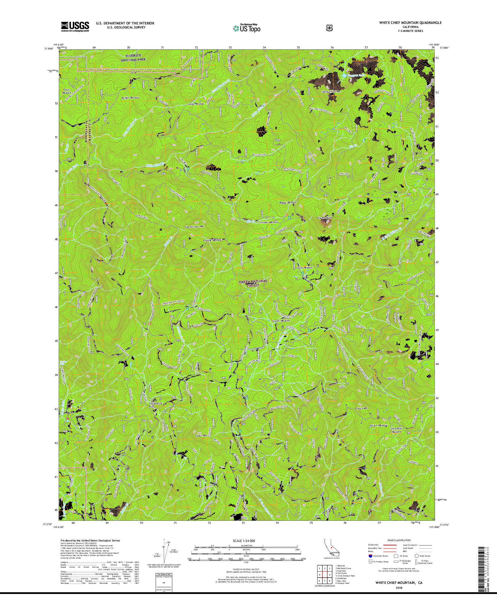 USGS US TOPO 7.5-MINUTE MAP FOR WHITE CHIEF MOUNTAIN, CA 2018