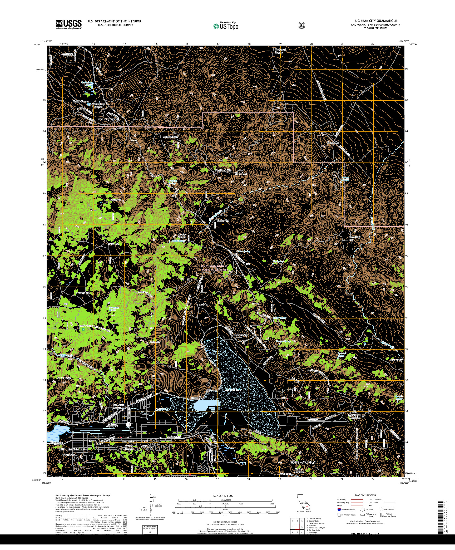 USGS US TOPO 7.5-MINUTE MAP FOR BIG BEAR CITY, CA 2018