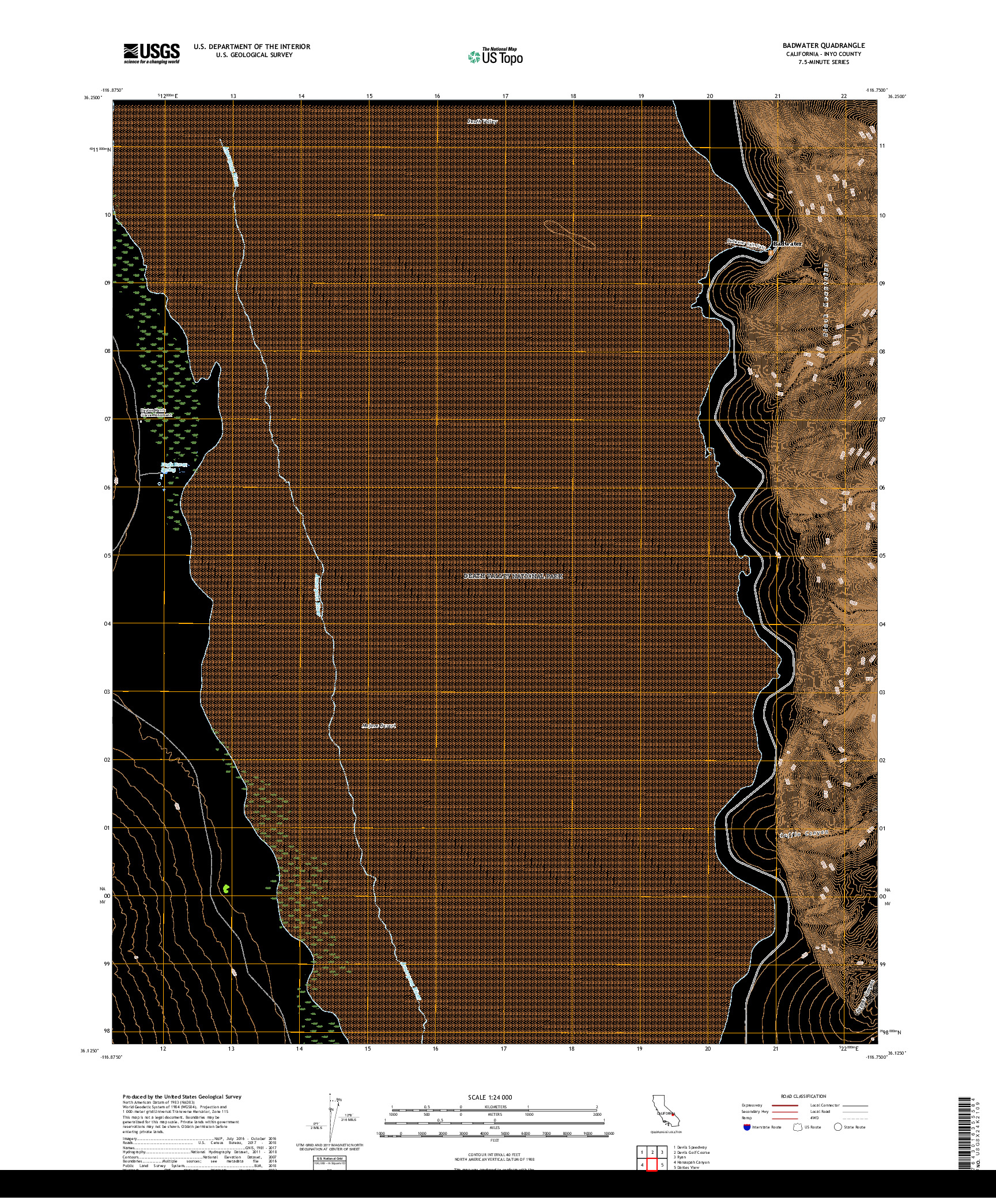 USGS US TOPO 7.5-MINUTE MAP FOR BADWATER, CA 2018