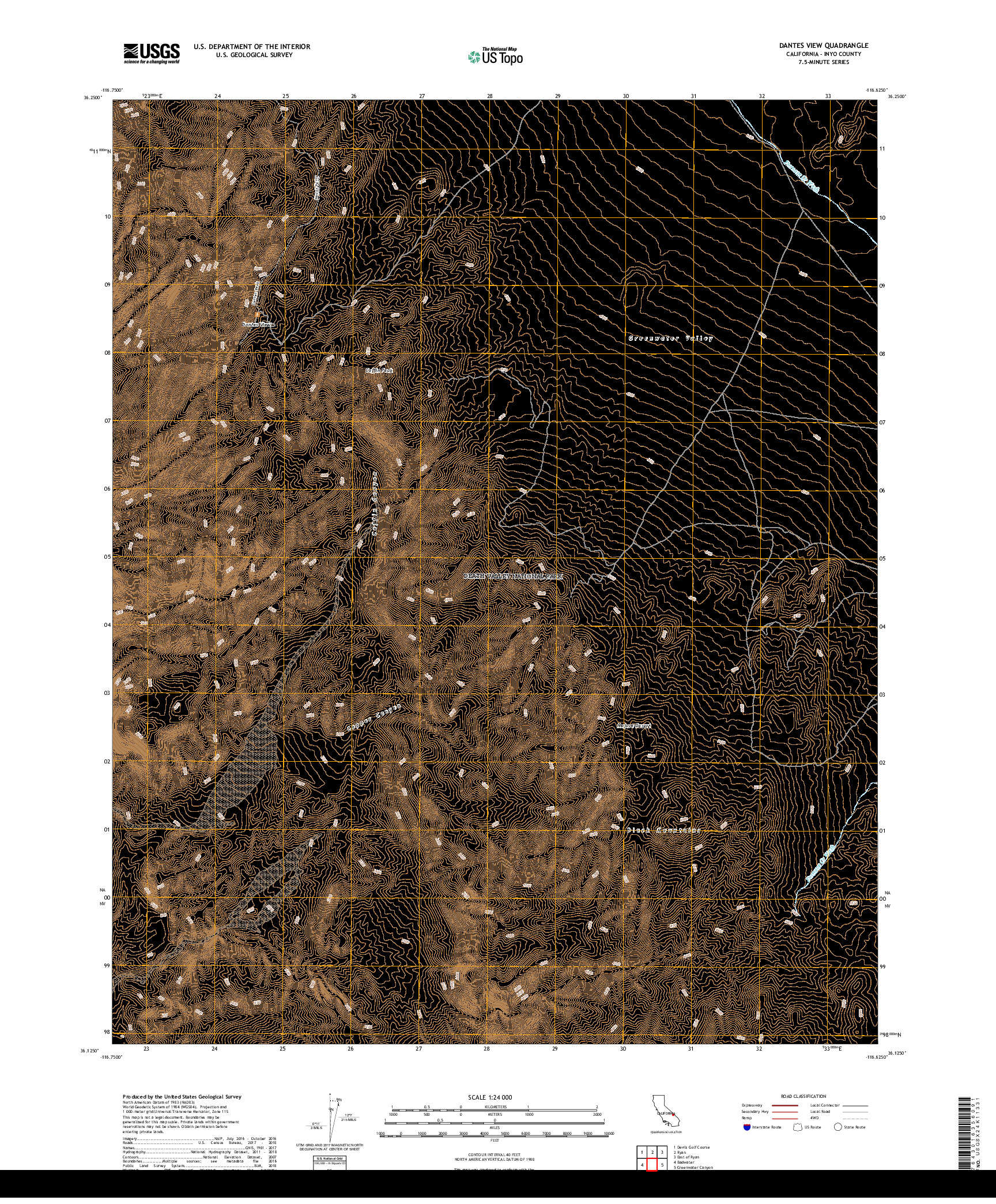 USGS US TOPO 7.5-MINUTE MAP FOR DANTES VIEW, CA 2018