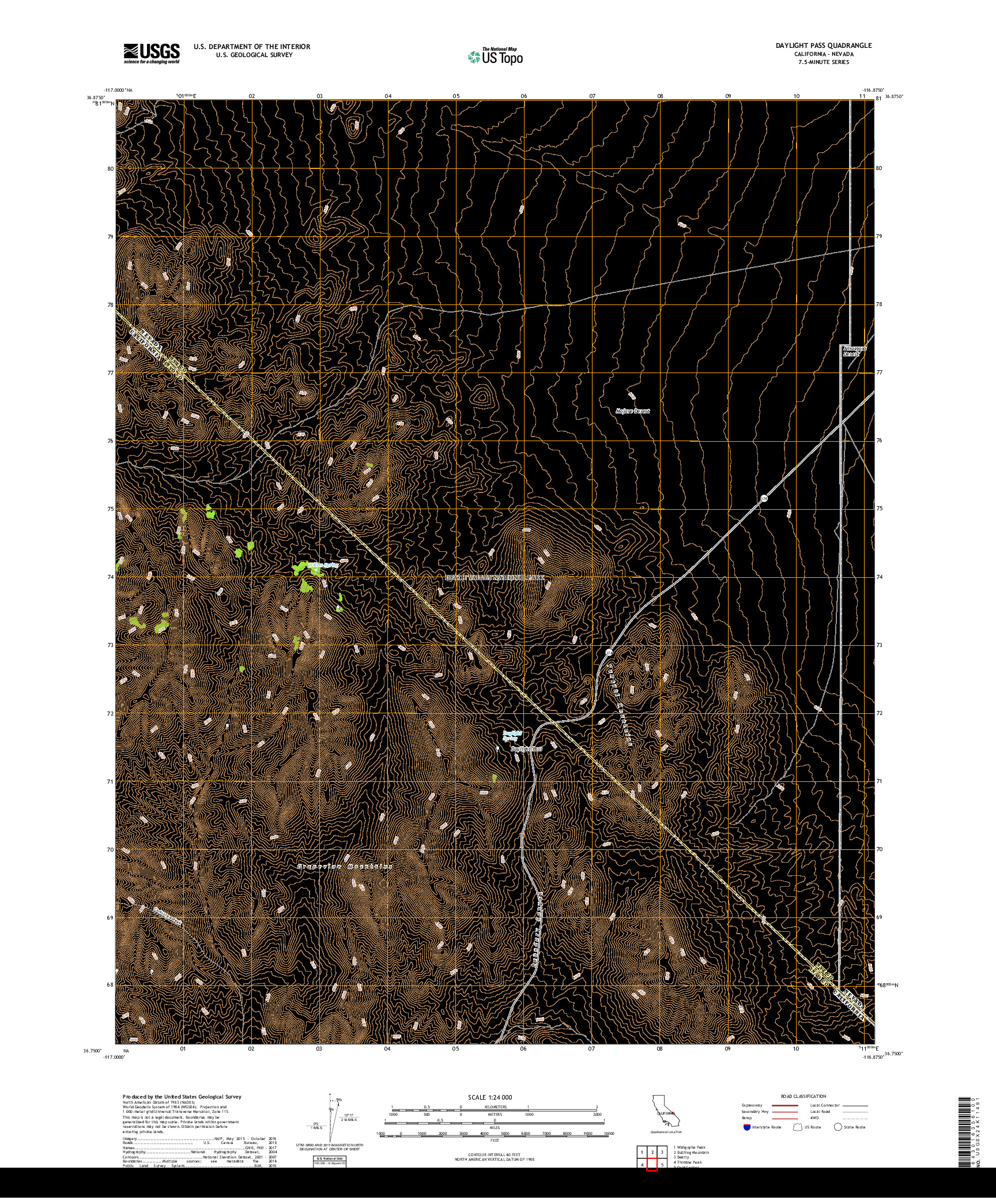 USGS US TOPO 7.5-MINUTE MAP FOR DAYLIGHT PASS, CA,NV 2018