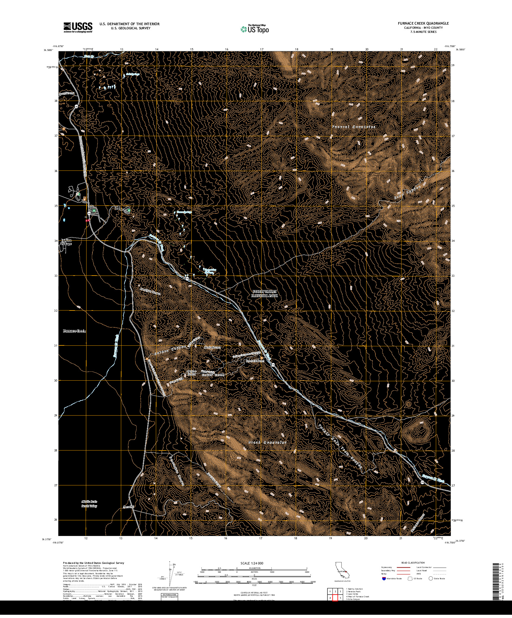 USGS US TOPO 7.5-MINUTE MAP FOR FURNACE CREEK, CA 2018