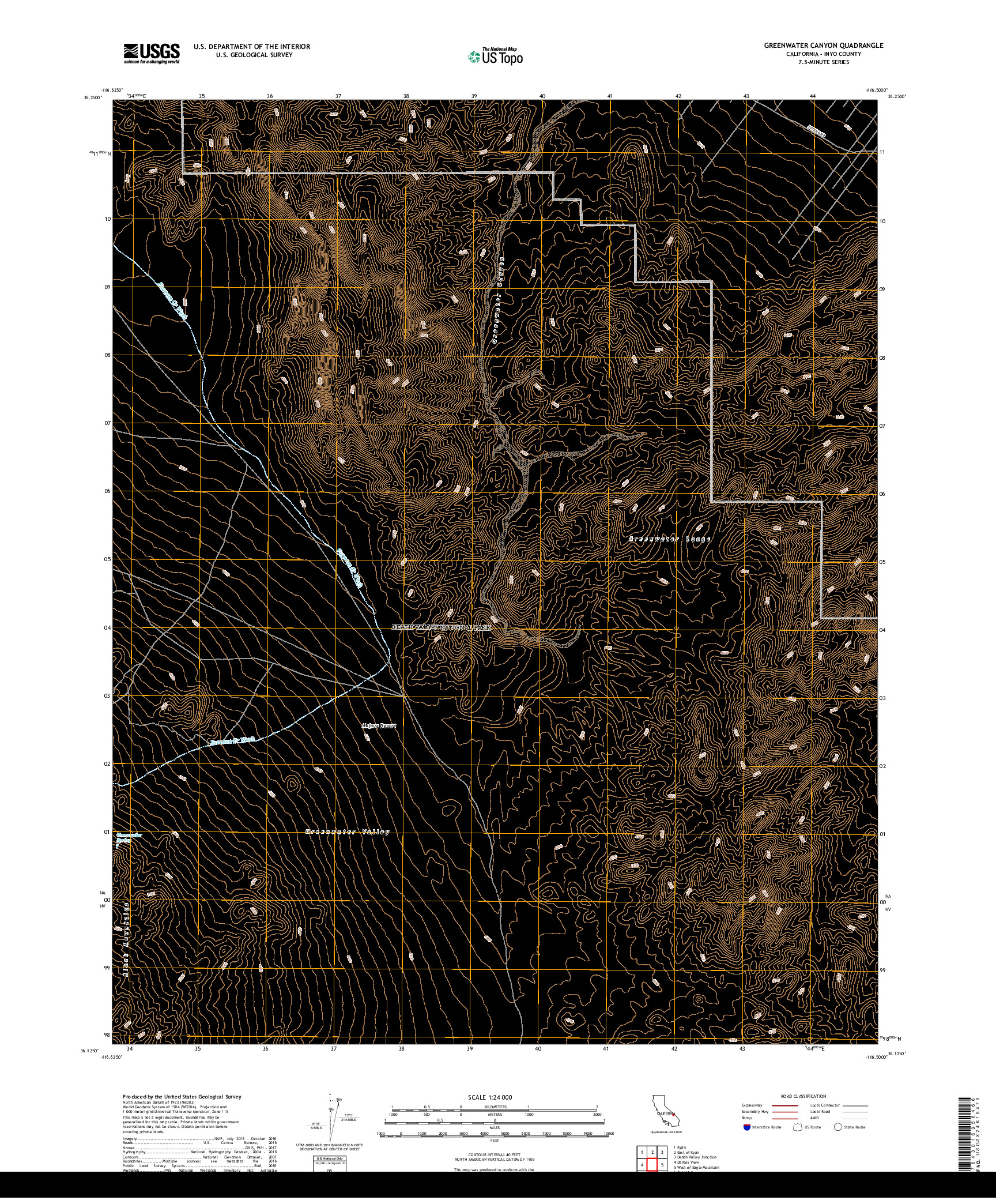 USGS US TOPO 7.5-MINUTE MAP FOR GREENWATER CANYON, CA 2018