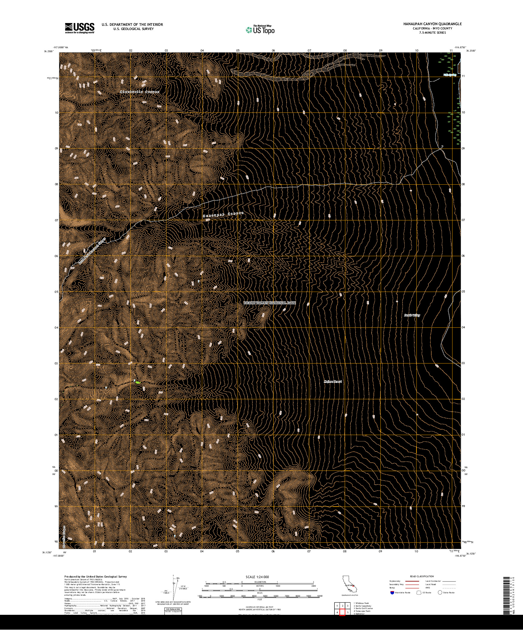 USGS US TOPO 7.5-MINUTE MAP FOR HANAUPAH CANYON, CA 2018