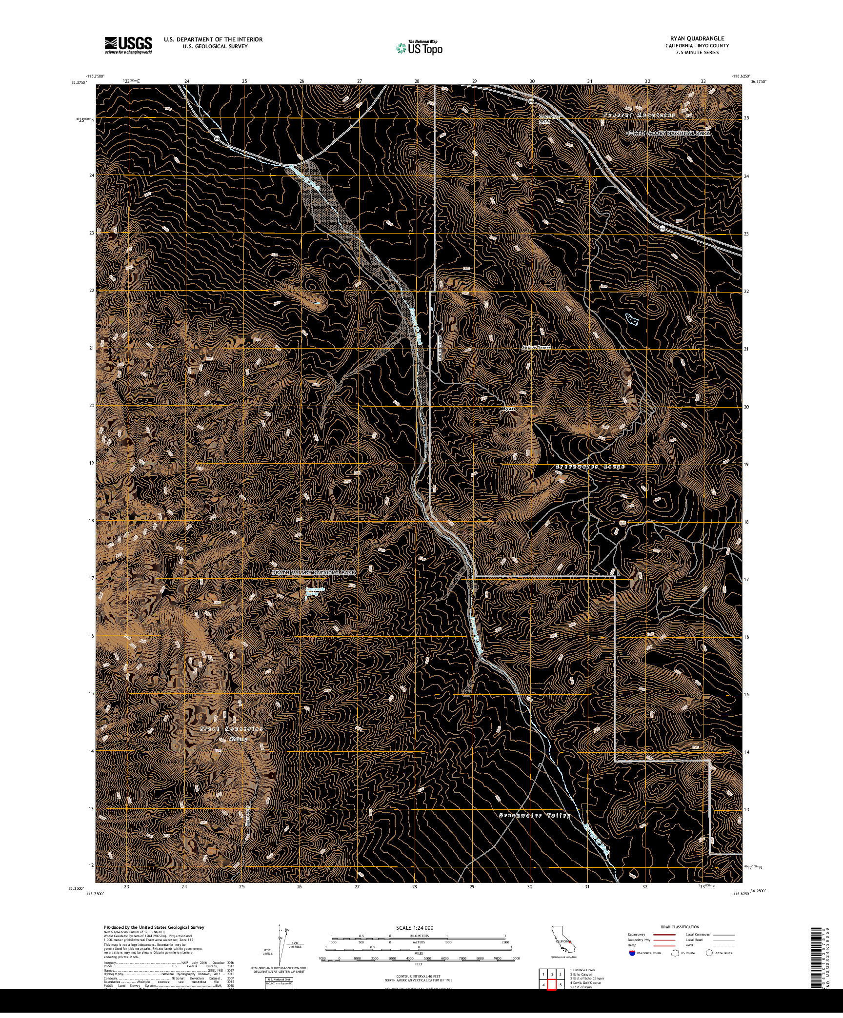 USGS US TOPO 7.5-MINUTE MAP FOR RYAN, CA 2018