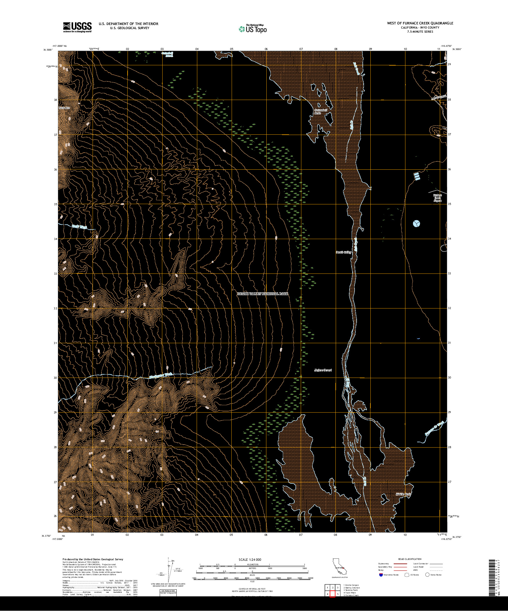 USGS US TOPO 7.5-MINUTE MAP FOR WEST OF FURNACE CREEK, CA 2018