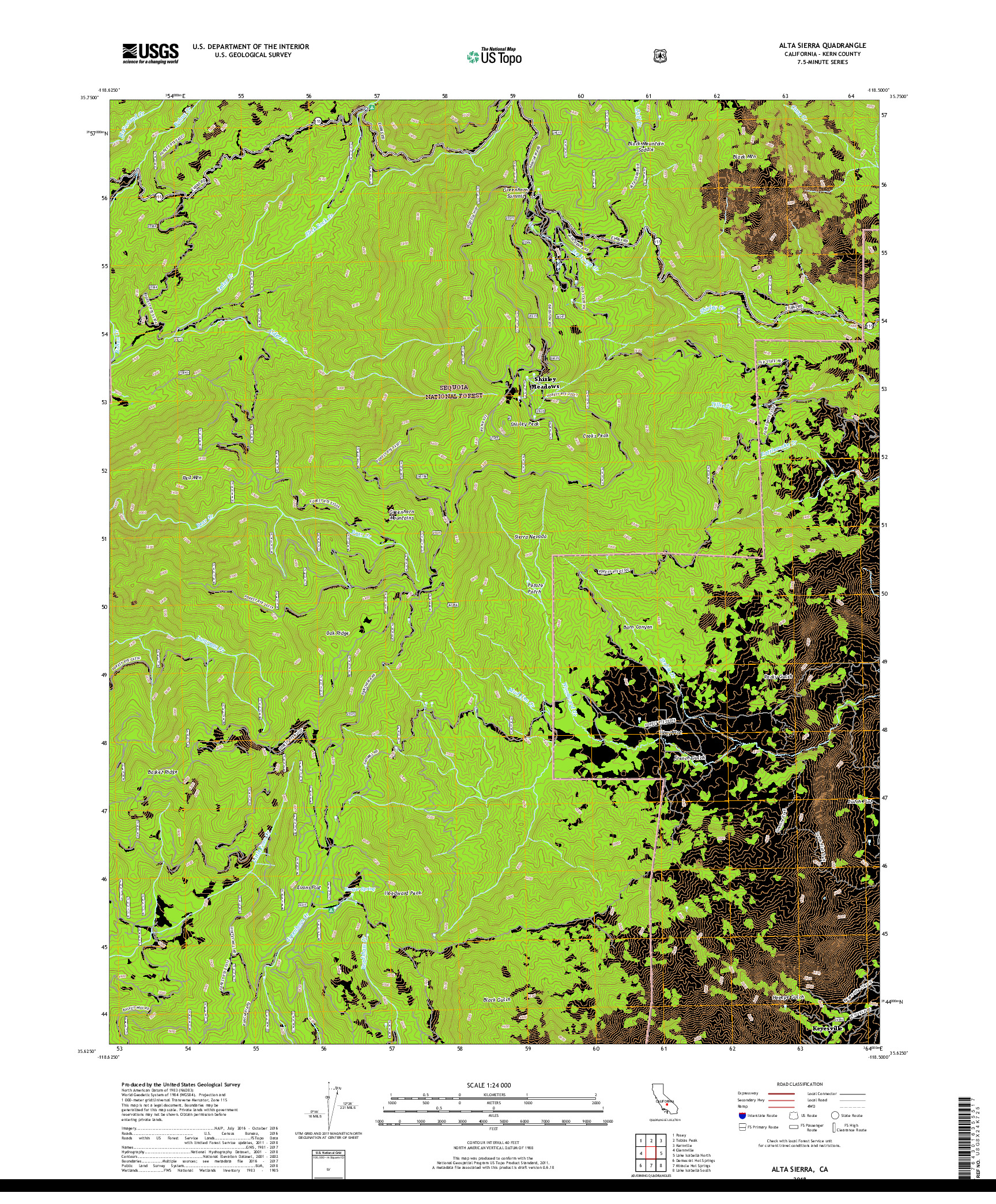 USGS US TOPO 7.5-MINUTE MAP FOR ALTA SIERRA, CA 2018