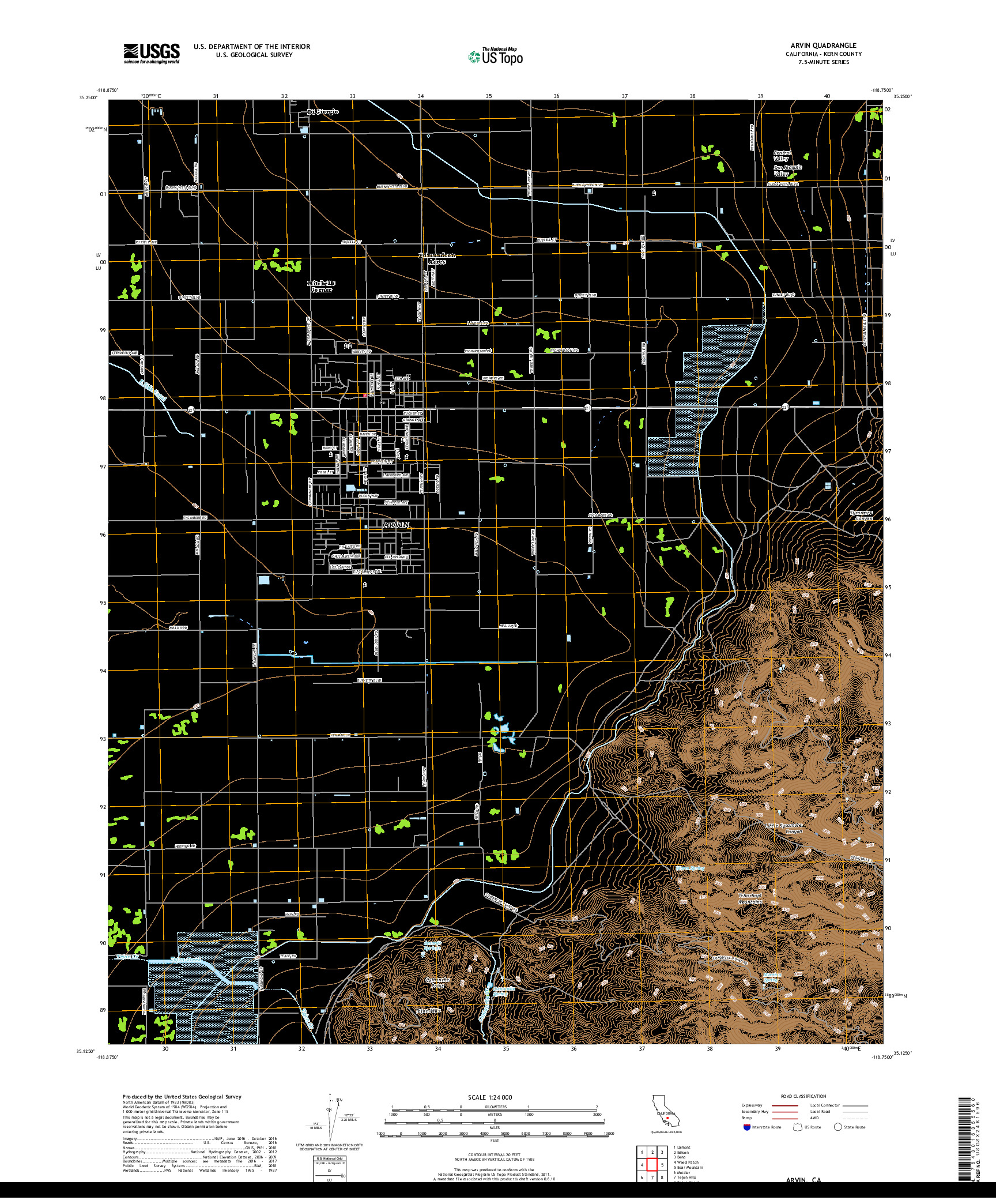 USGS US TOPO 7.5-MINUTE MAP FOR ARVIN, CA 2018