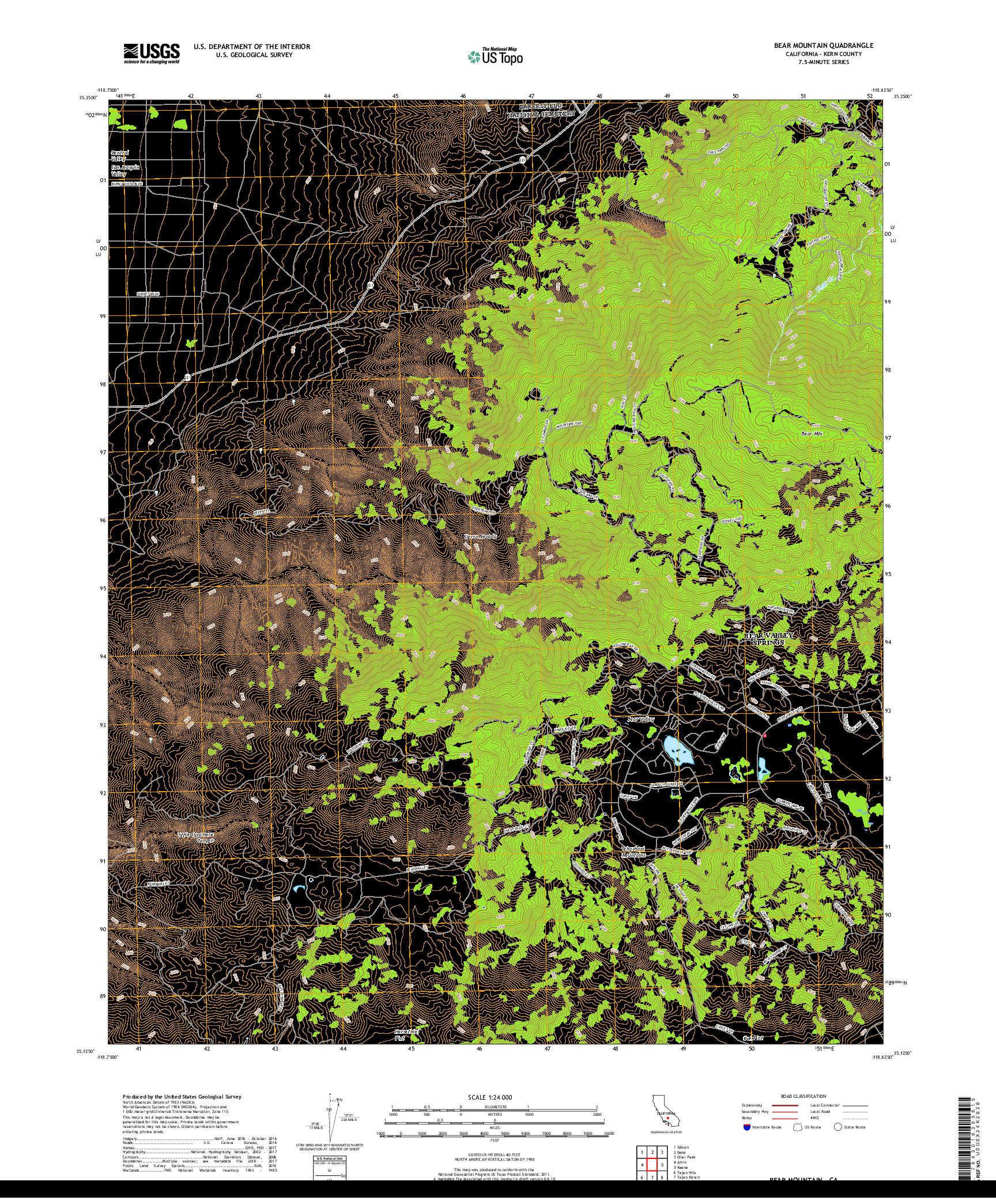 USGS US TOPO 7.5-MINUTE MAP FOR BEAR MOUNTAIN, CA 2018