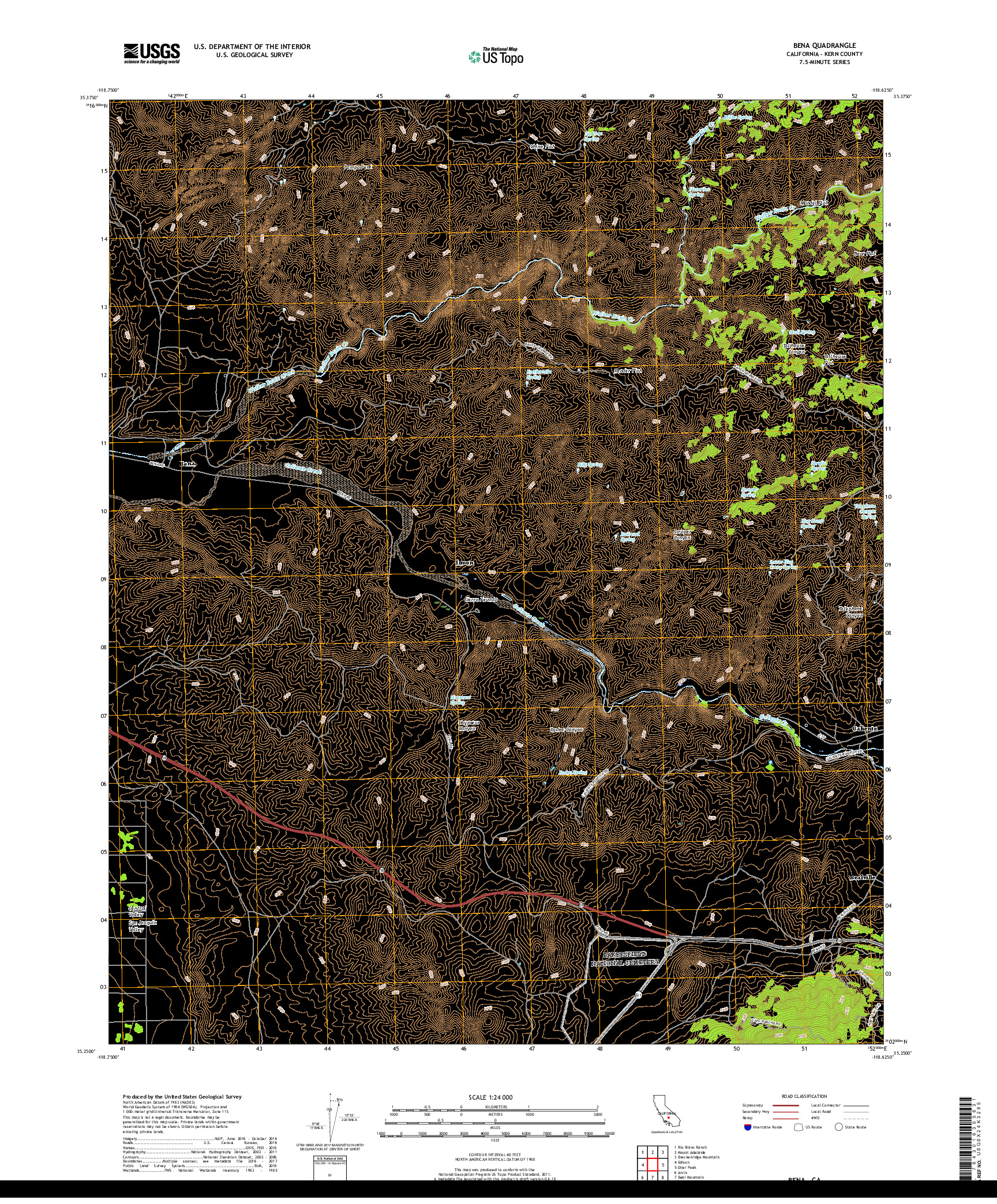 USGS US TOPO 7.5-MINUTE MAP FOR BENA, CA 2018