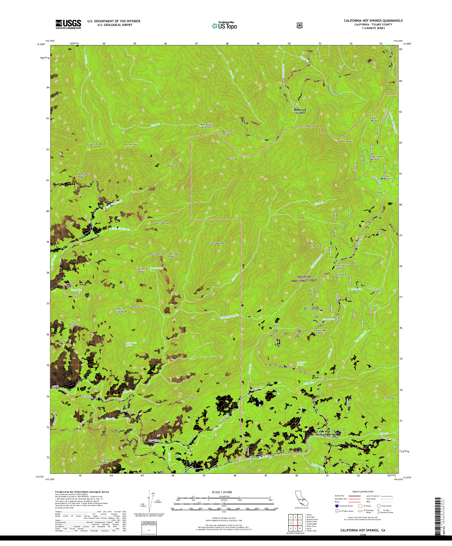 USGS US TOPO 7.5-MINUTE MAP FOR CALIFORNIA HOT SPRINGS, CA 2018