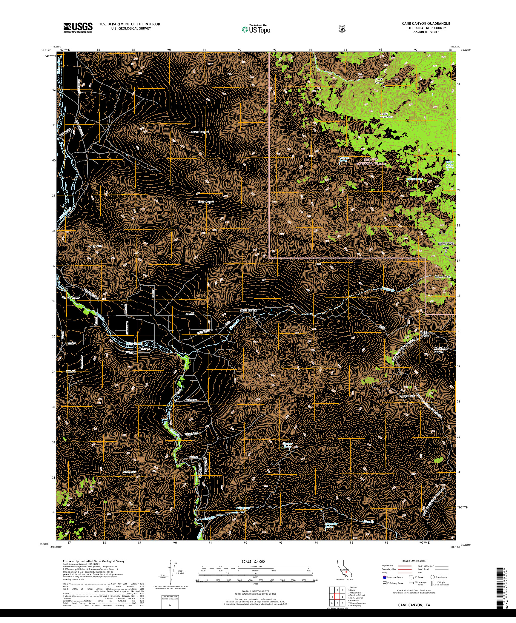 USGS US TOPO 7.5-MINUTE MAP FOR CANE CANYON, CA 2018