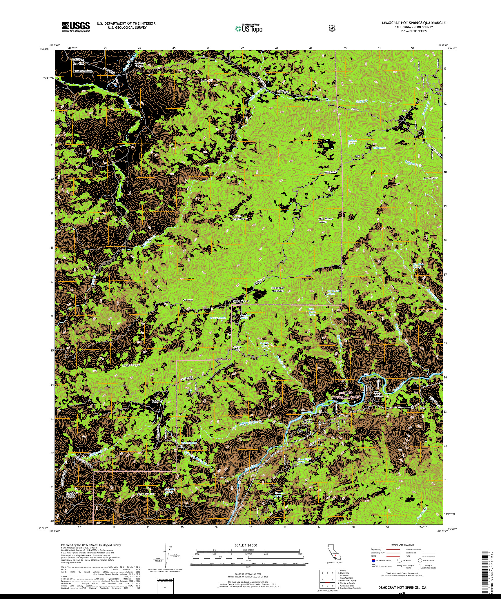 USGS US TOPO 7.5-MINUTE MAP FOR DEMOCRAT HOT SPRINGS, CA 2018