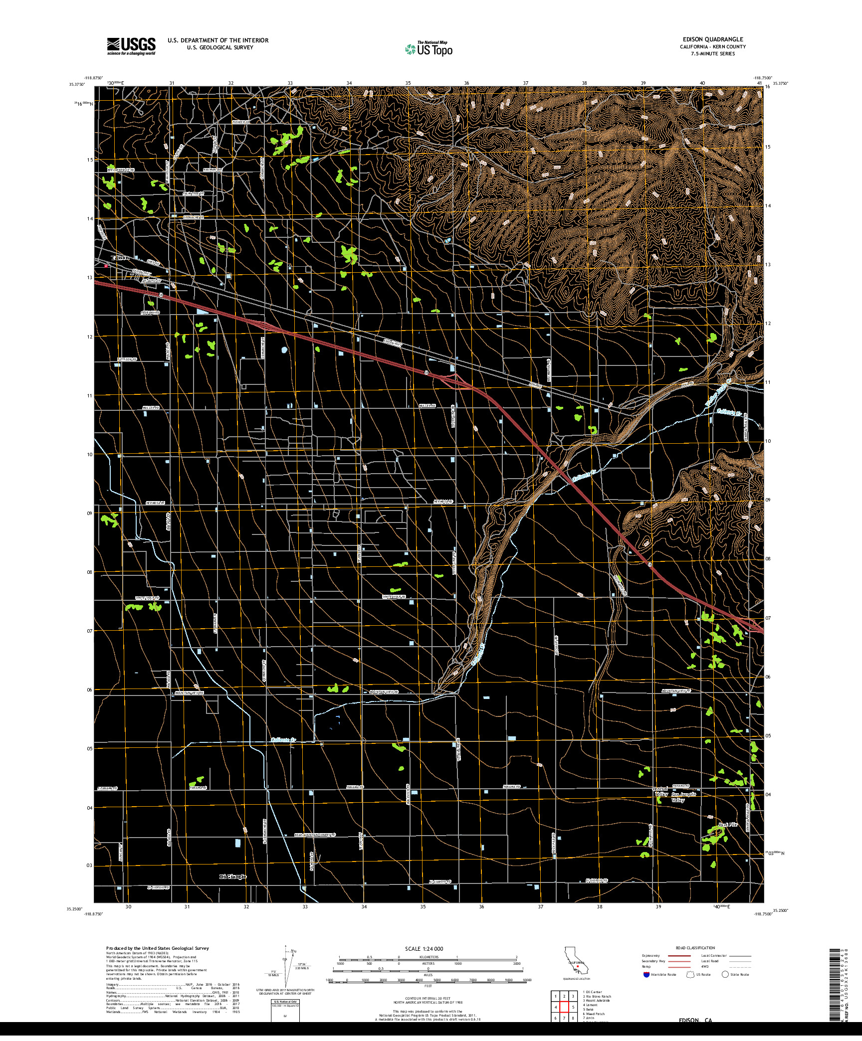 USGS US TOPO 7.5-MINUTE MAP FOR EDISON, CA 2018