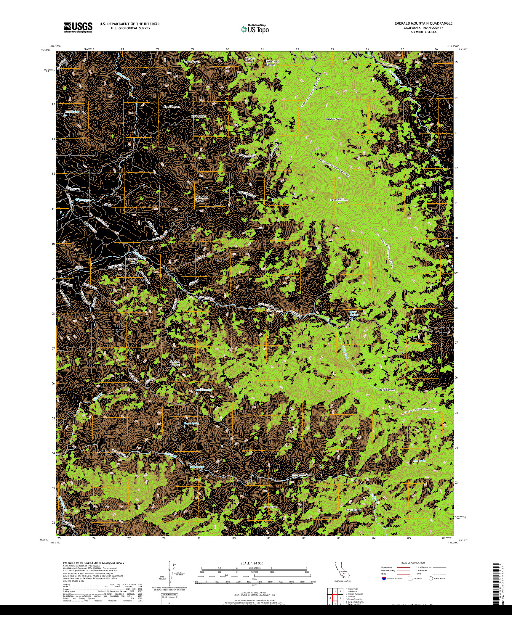 USGS US TOPO 7.5-MINUTE MAP FOR EMERALD MOUNTAIN, CA 2018