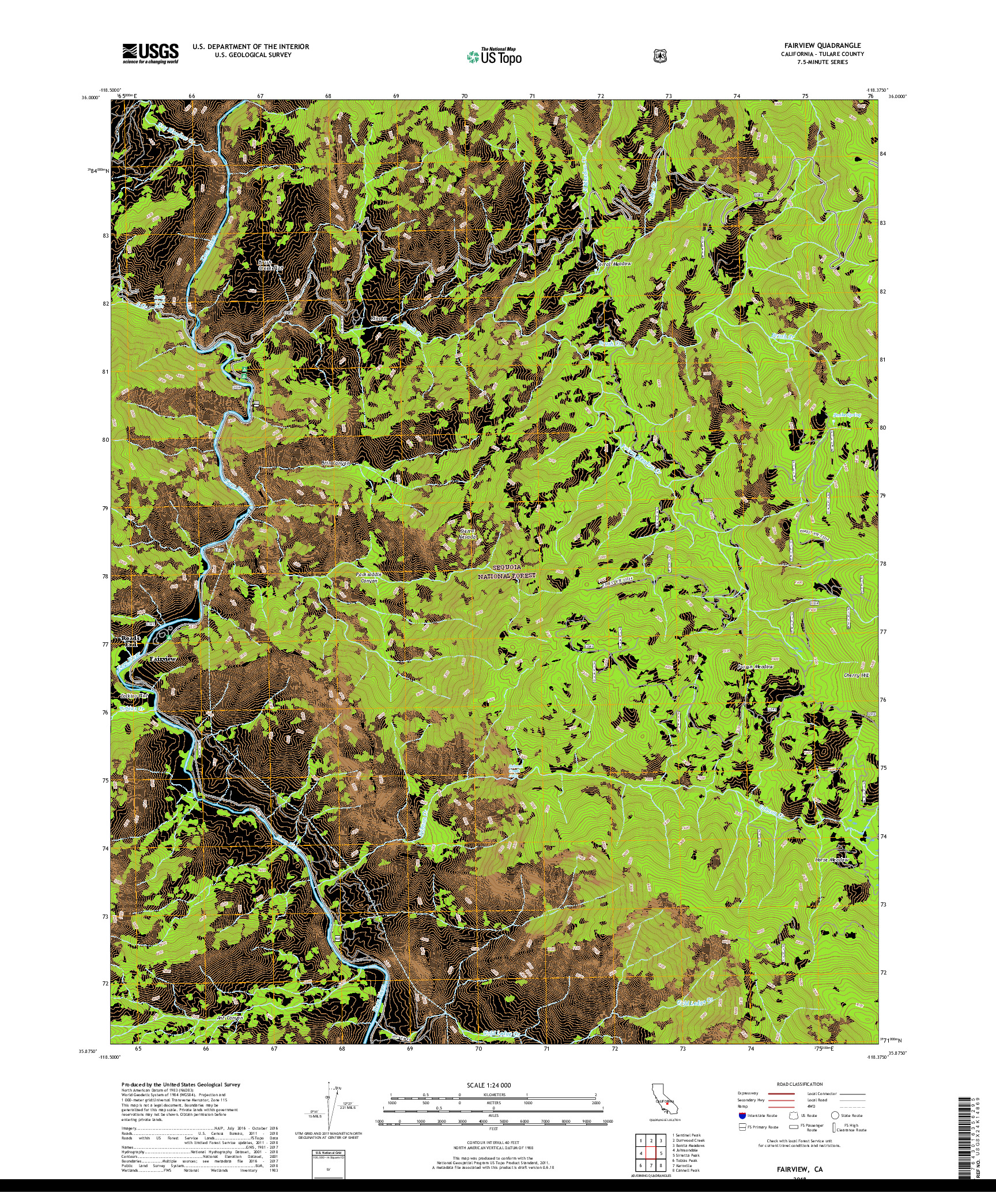 USGS US TOPO 7.5-MINUTE MAP FOR FAIRVIEW, CA 2018