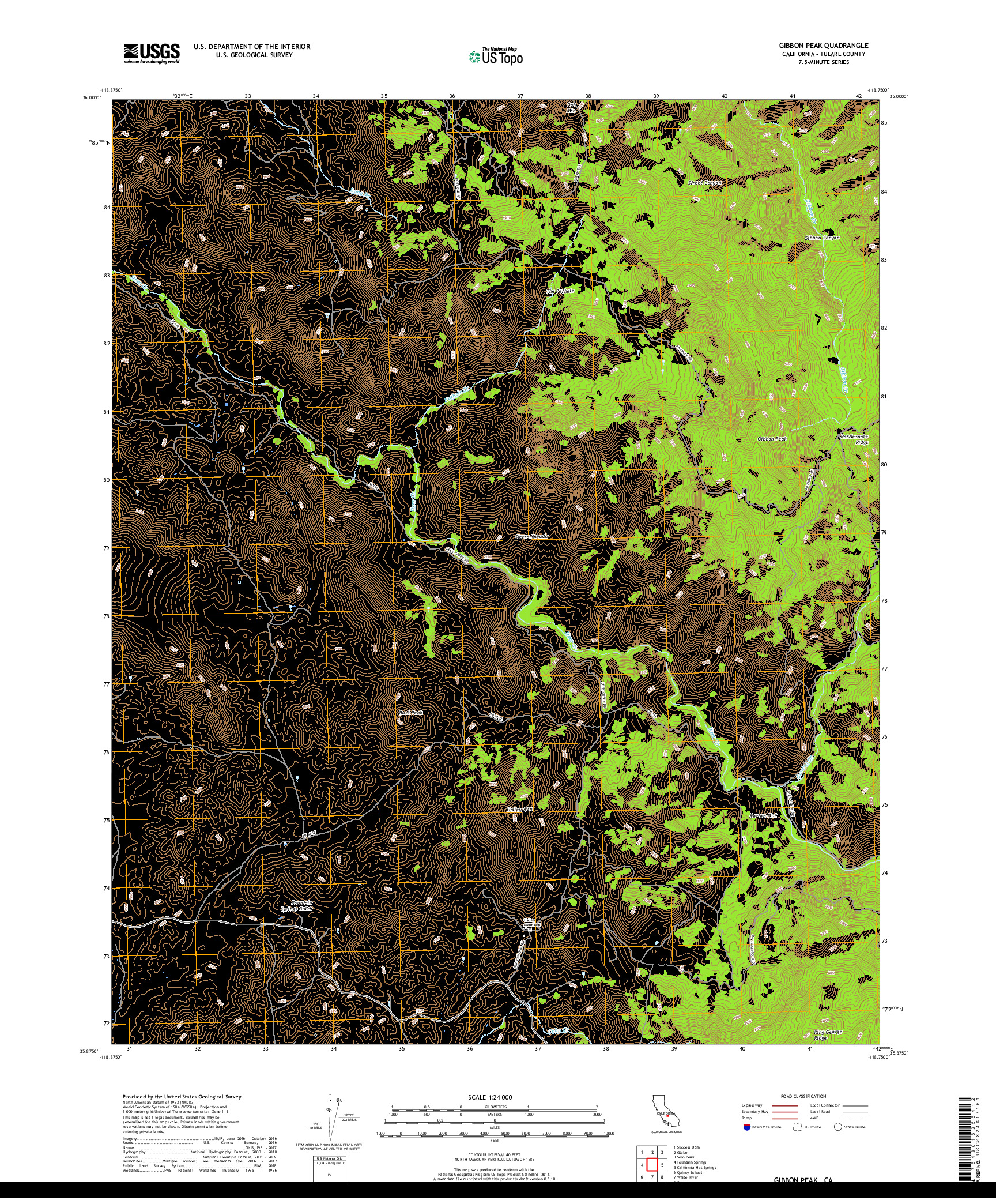 USGS US TOPO 7.5-MINUTE MAP FOR GIBBON PEAK, CA 2018