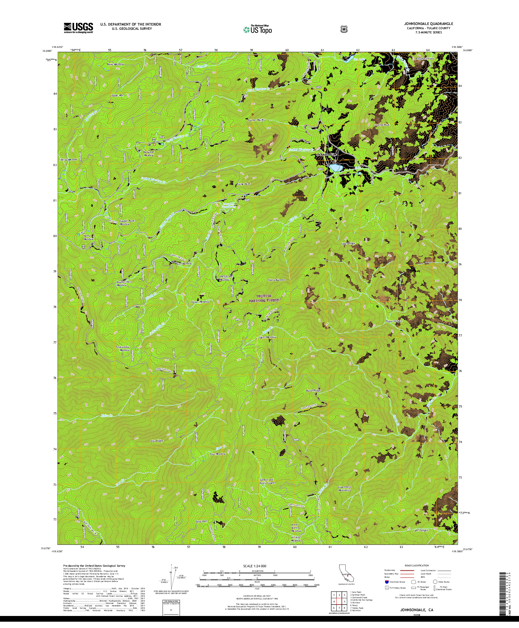 USGS US TOPO 7.5-MINUTE MAP FOR JOHNSONDALE, CA 2018