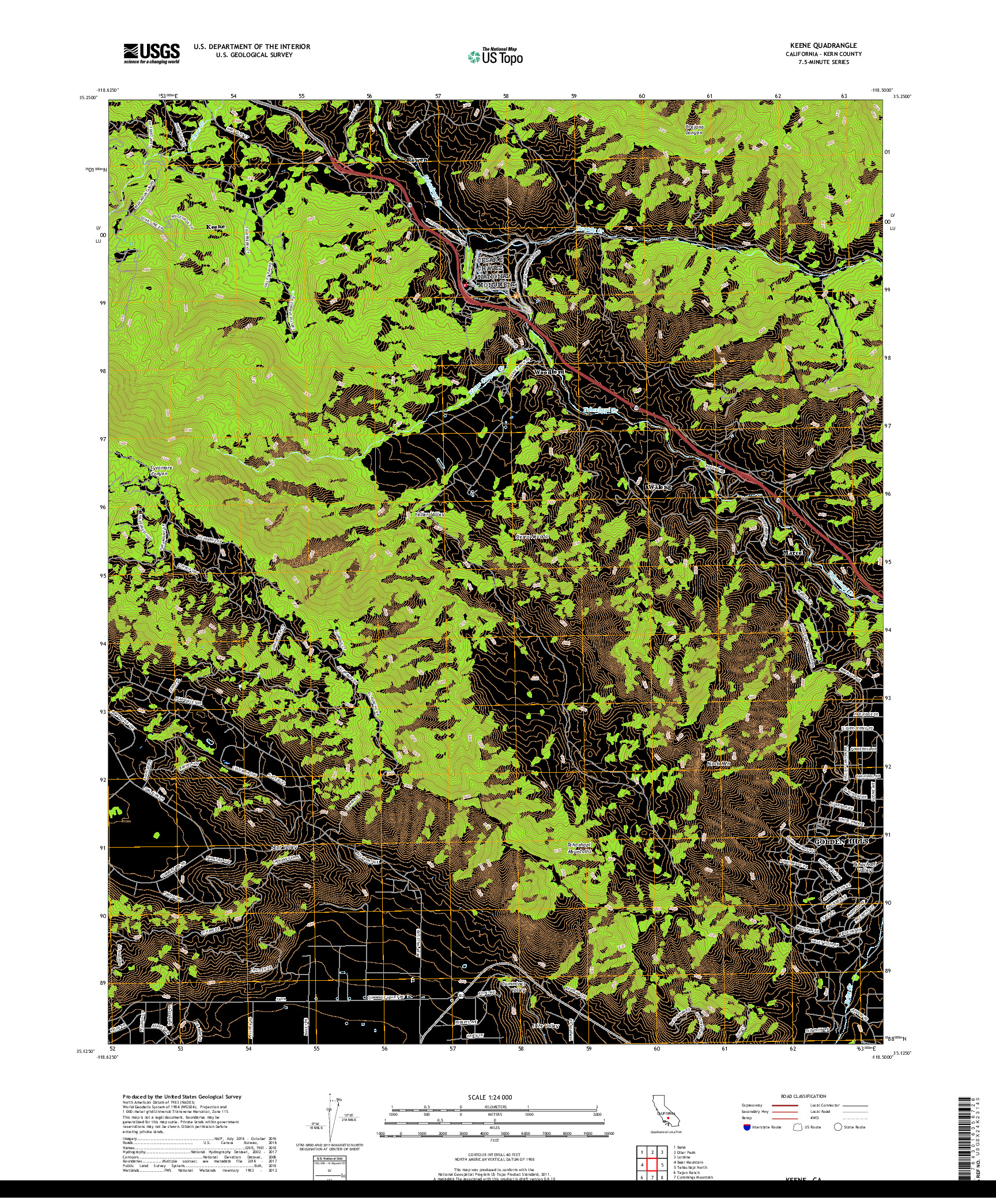 USGS US TOPO 7.5-MINUTE MAP FOR KEENE, CA 2018