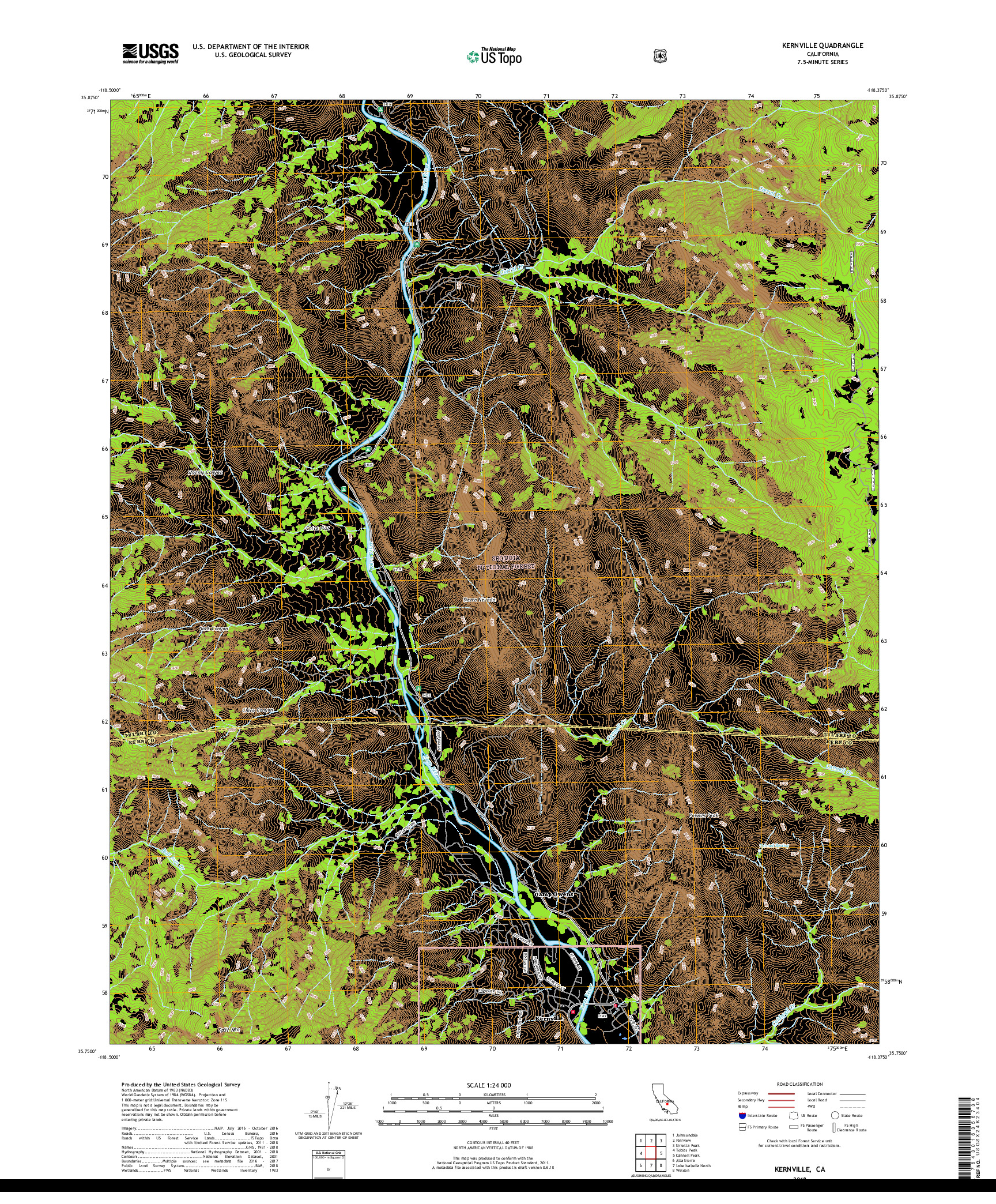 USGS US TOPO 7.5-MINUTE MAP FOR KERNVILLE, CA 2018