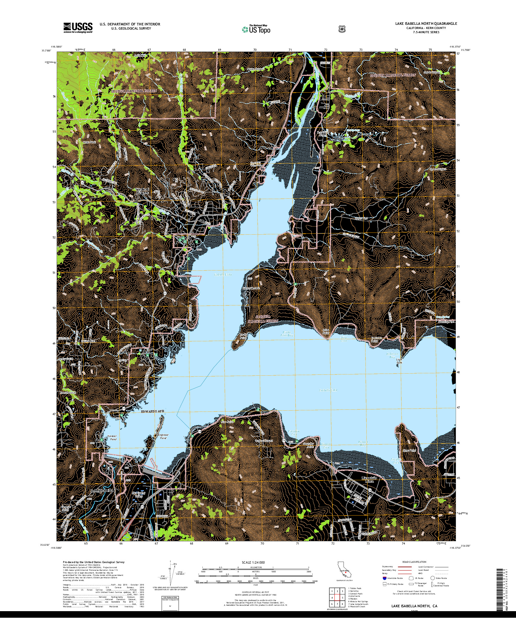 USGS US TOPO 7.5-MINUTE MAP FOR LAKE ISABELLA NORTH, CA 2018