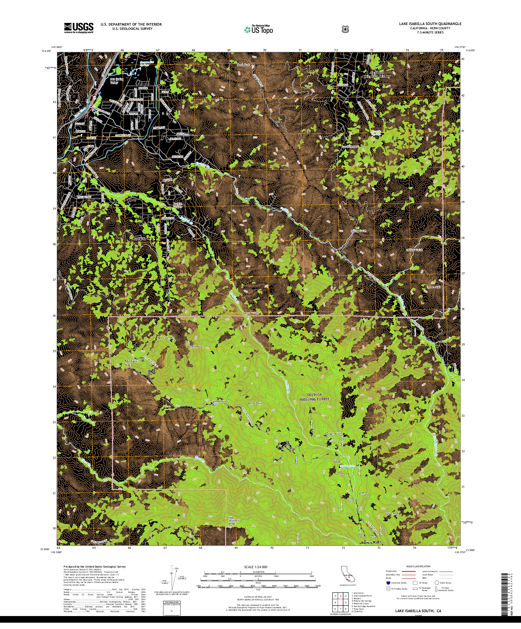USGS US TOPO 7.5-MINUTE MAP FOR LAKE ISABELLA SOUTH, CA 2018
