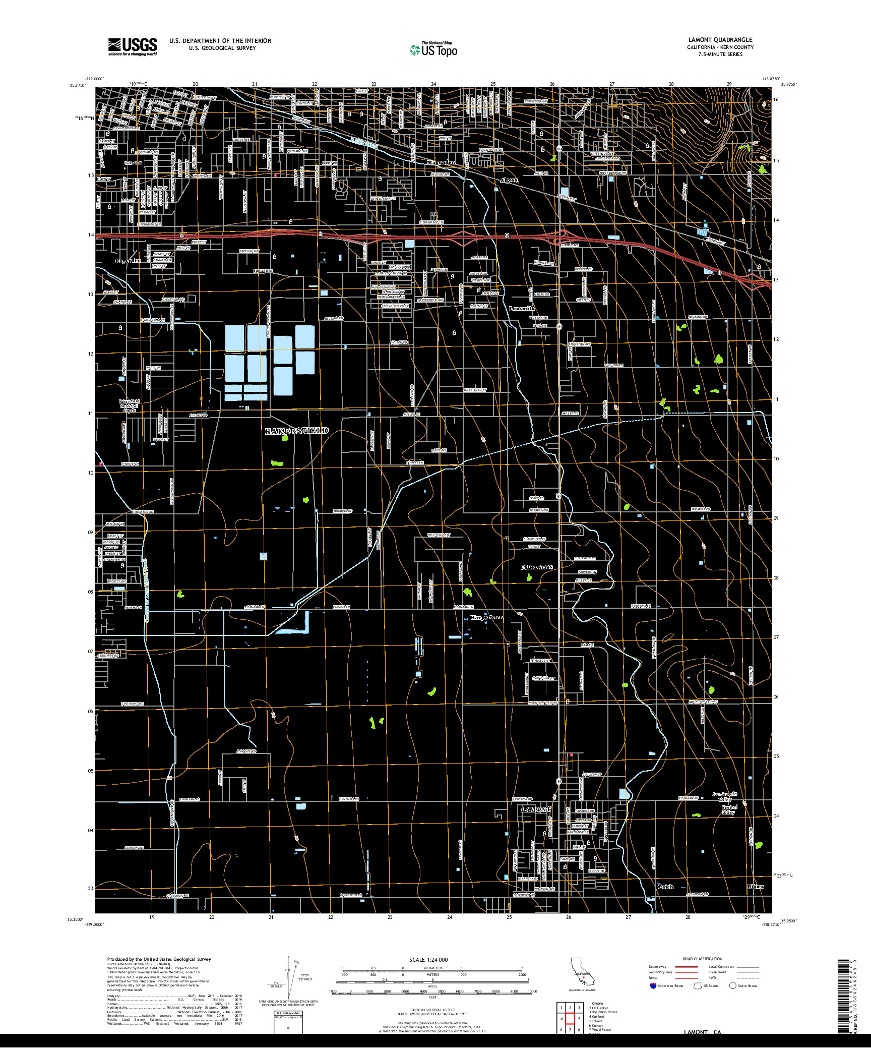 USGS US TOPO 7.5-MINUTE MAP FOR LAMONT, CA 2018