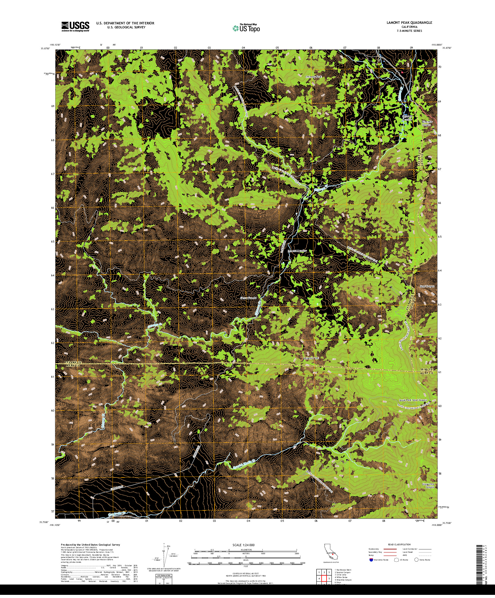 USGS US TOPO 7.5-MINUTE MAP FOR LAMONT PEAK, CA 2018