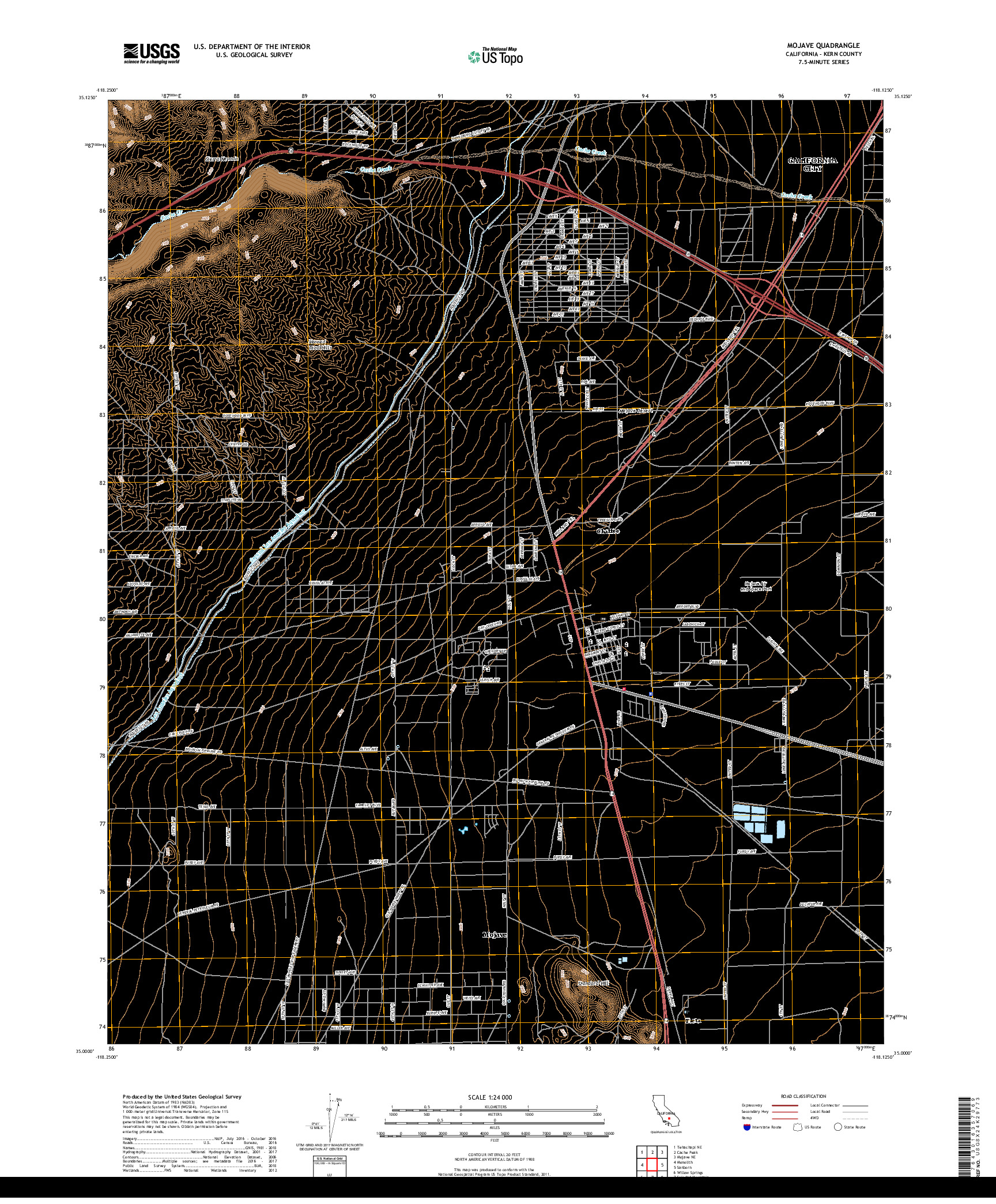 USGS US TOPO 7.5-MINUTE MAP FOR MOJAVE, CA 2018
