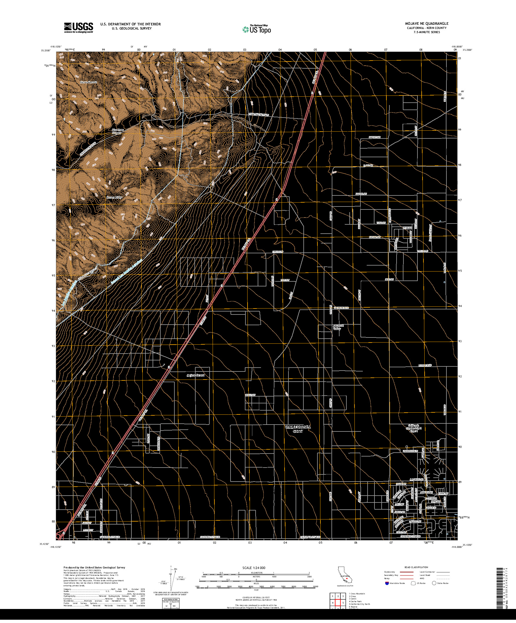 USGS US TOPO 7.5-MINUTE MAP FOR MOJAVE NE, CA 2018