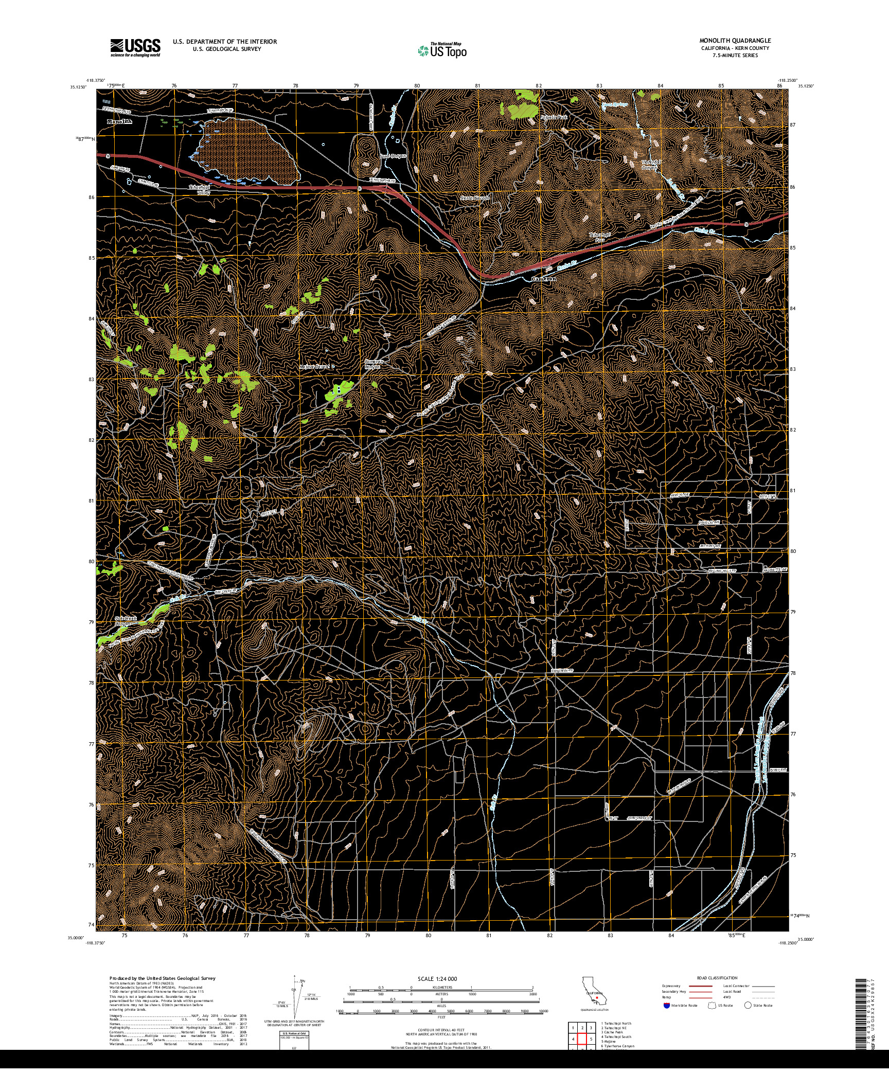 USGS US TOPO 7.5-MINUTE MAP FOR MONOLITH, CA 2018