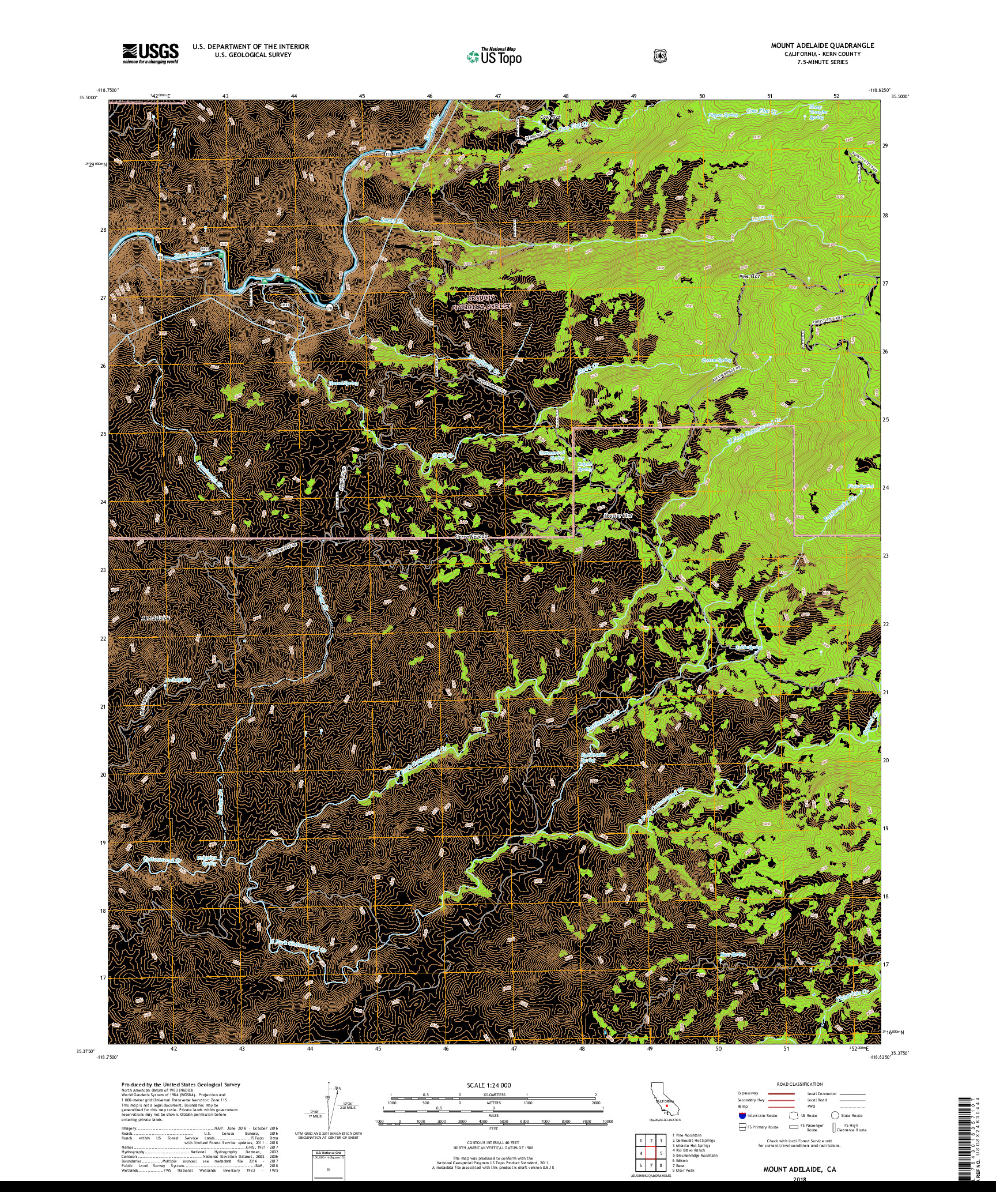 USGS US TOPO 7.5-MINUTE MAP FOR MOUNT ADELAIDE, CA 2018