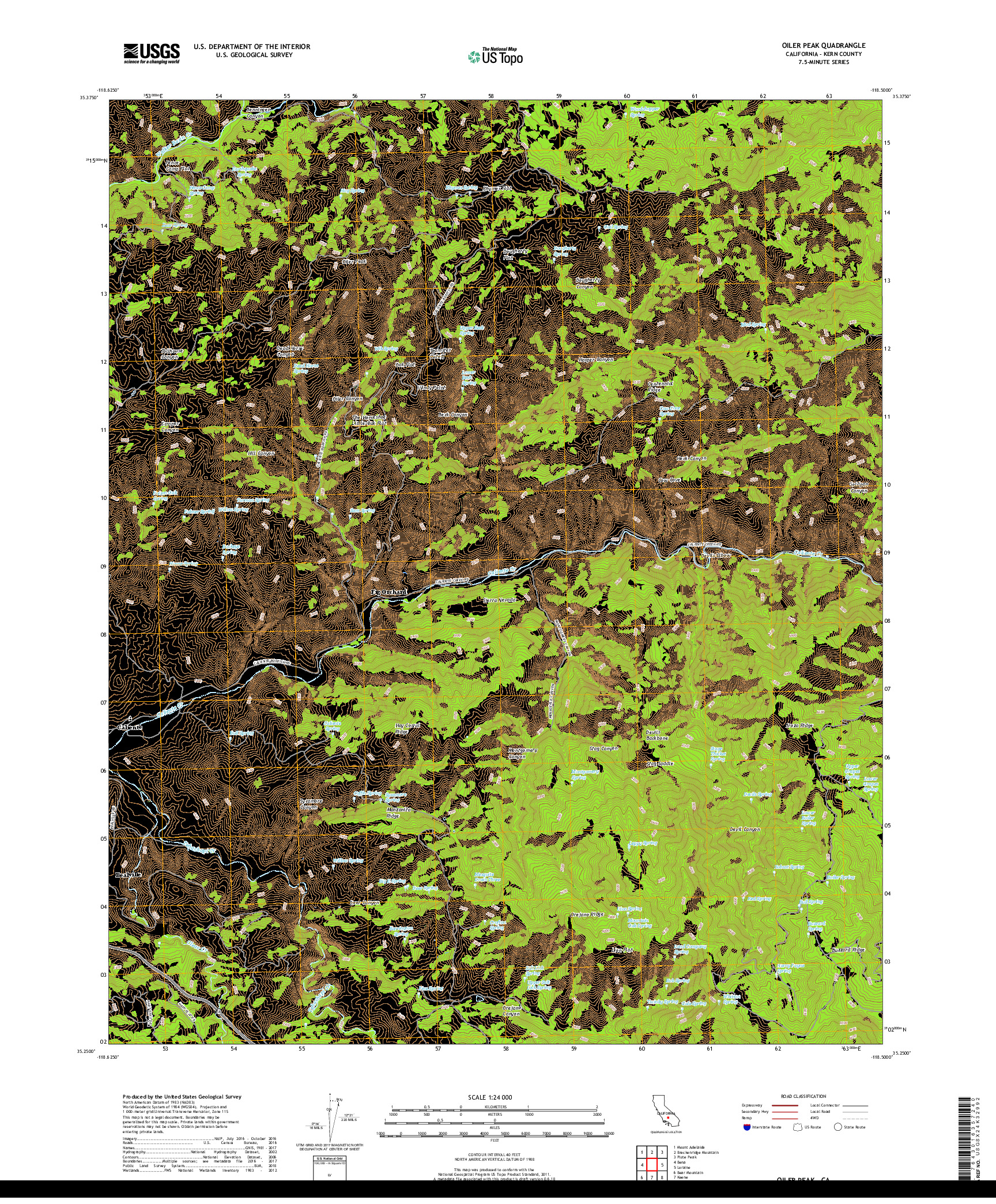 USGS US TOPO 7.5-MINUTE MAP FOR OILER PEAK, CA 2018