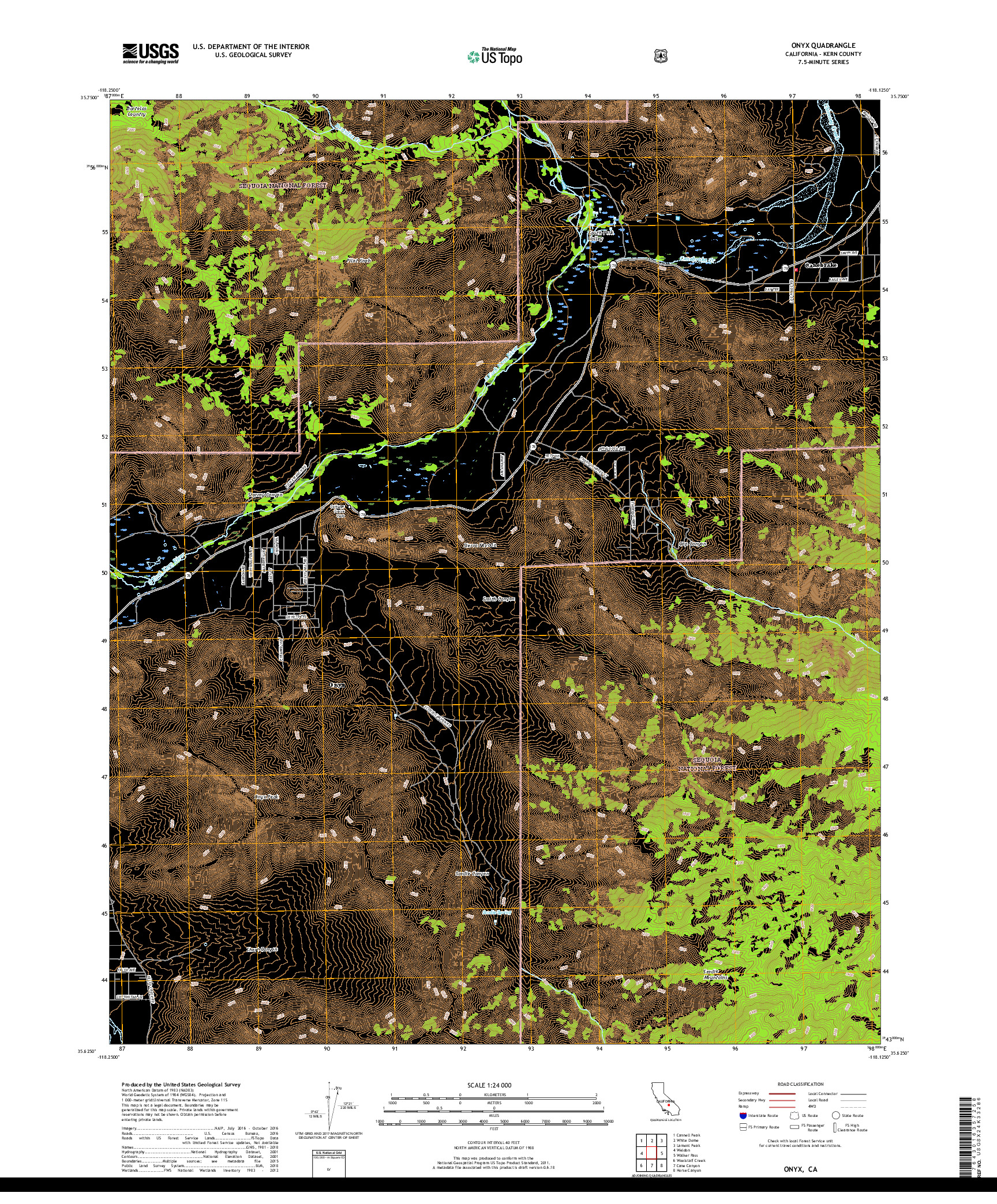 USGS US TOPO 7.5-MINUTE MAP FOR ONYX, CA 2018